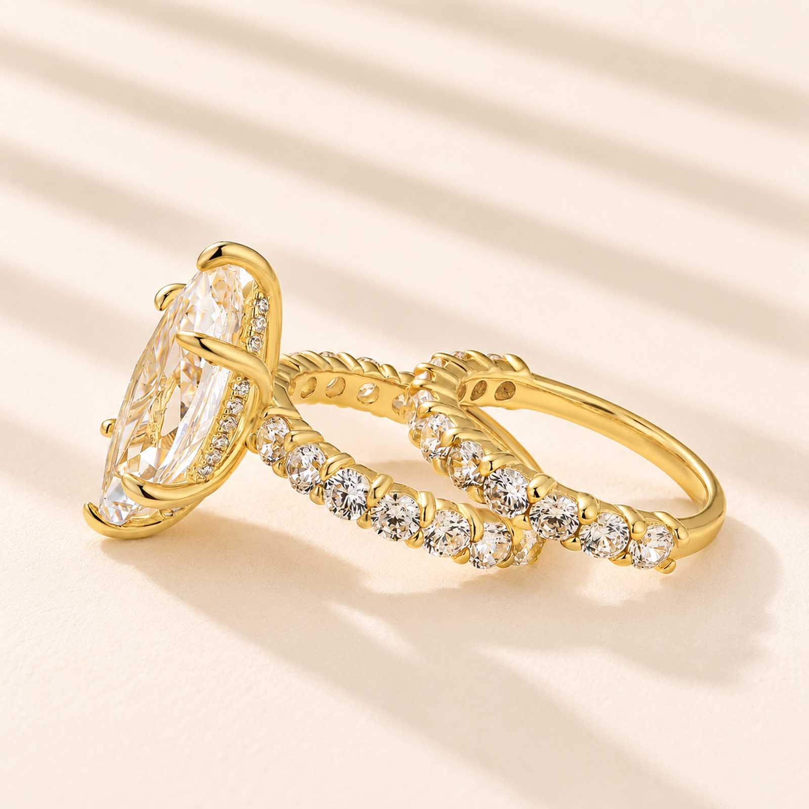 2PC 6.0 Carat Marquise Cut Wedding Ring Set with Half Eternity Round Cut Wedding Band