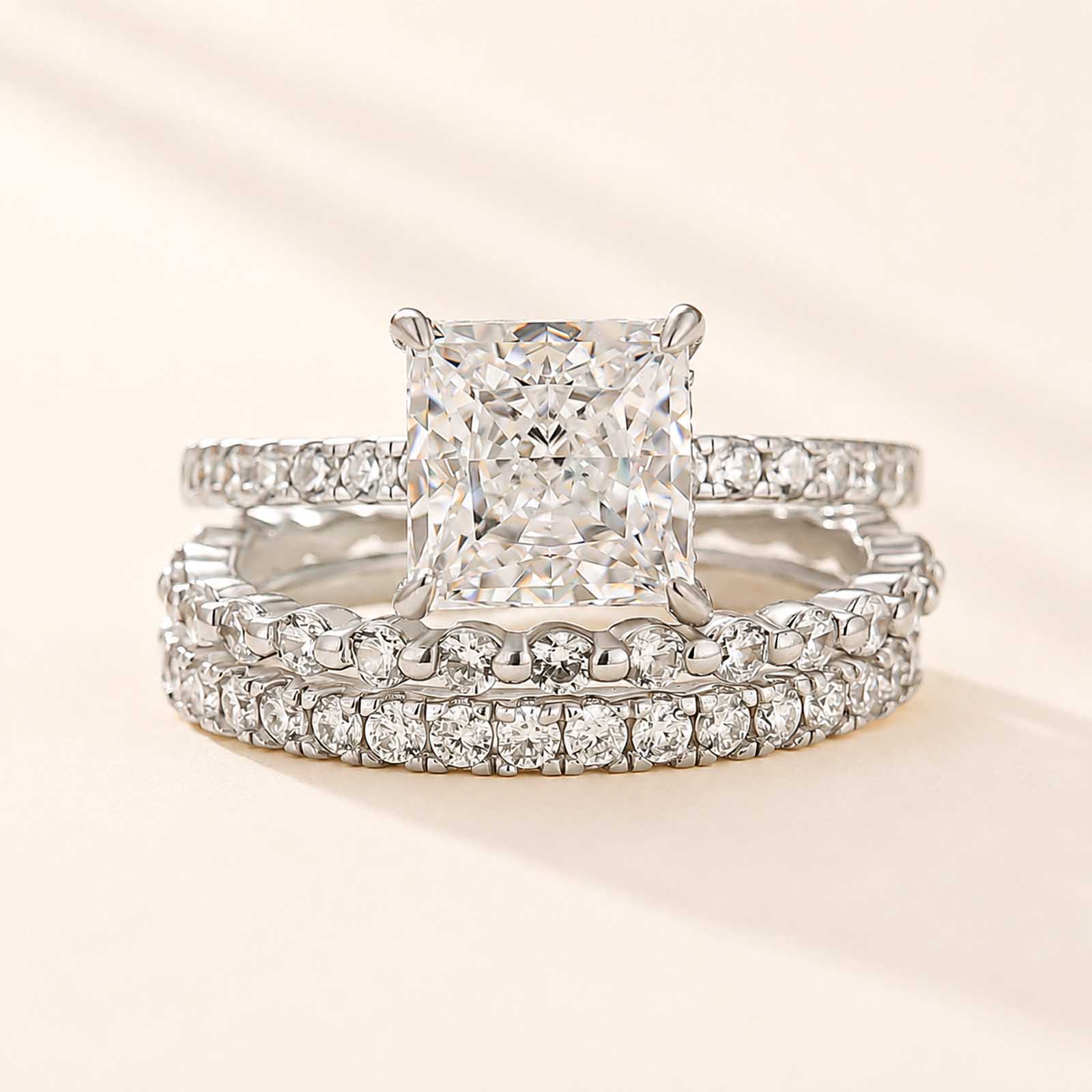 3PC 2.0Ct Princess Cut Engagement Ring With Classic Wedding Band Wedding Ring Set For Women