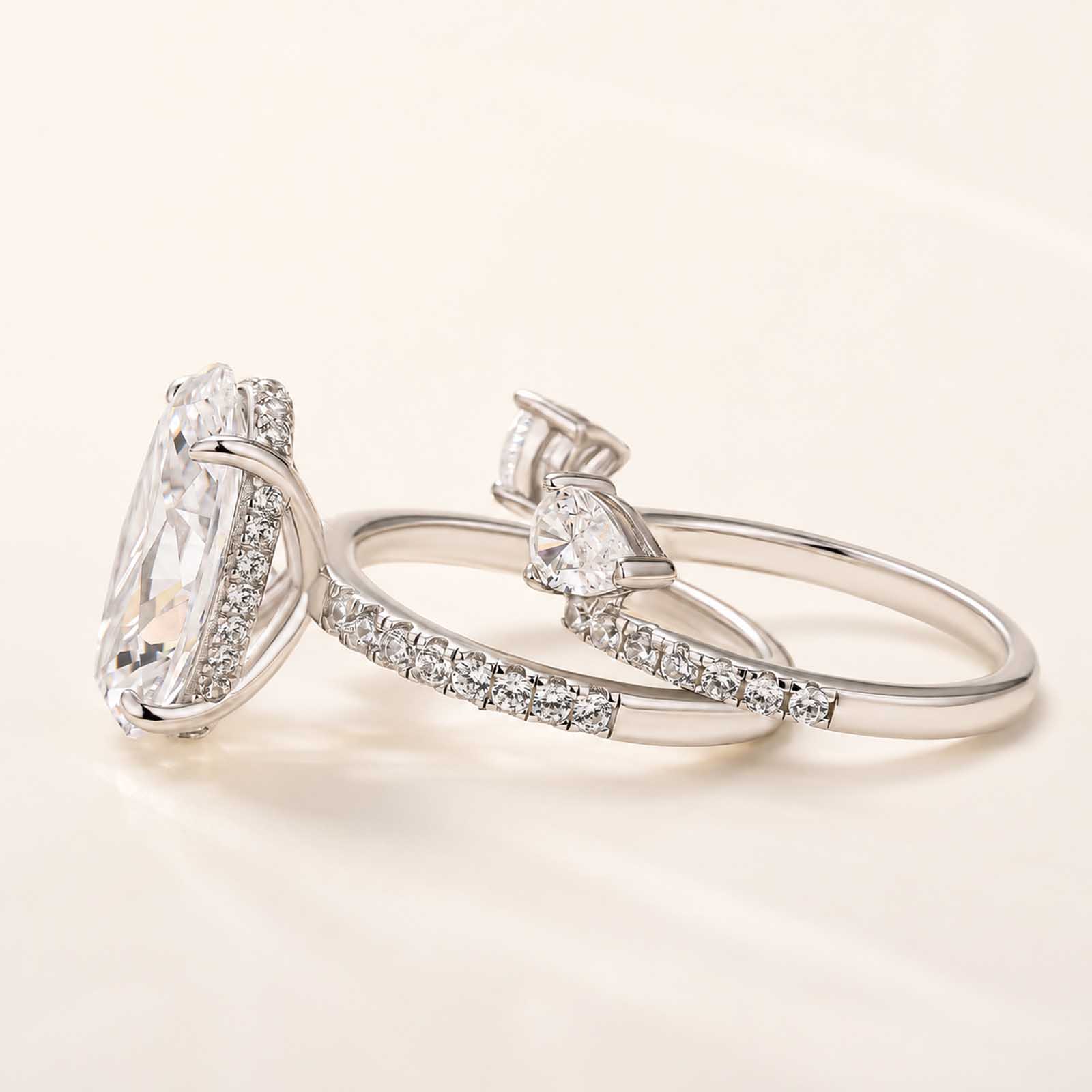  2PC 5.0Ct Oval Cut Engagement Ring with Enhancer Pear Cut Wedding Band