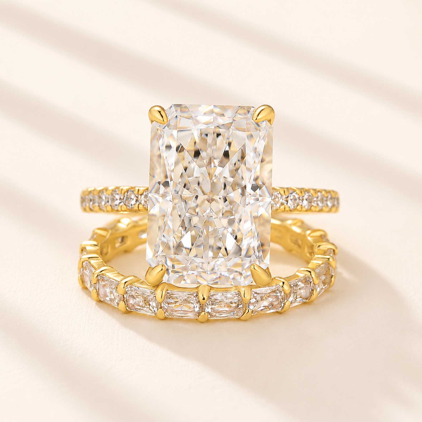  7.0Ct Radiant Cut Engagement Ring with Radiant Cut Wedding Band