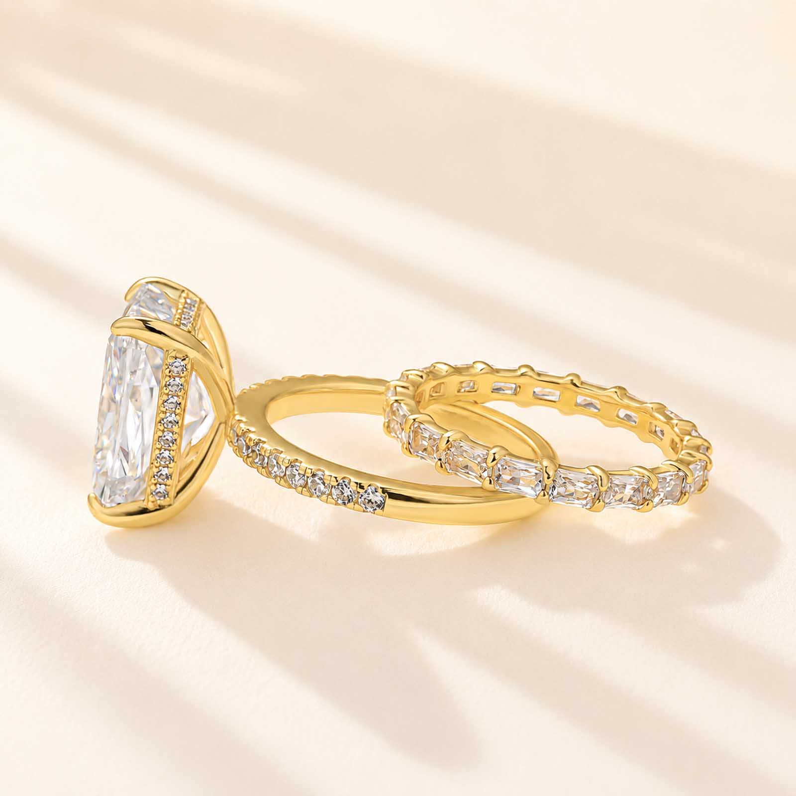  7.0Ct Radiant Cut Engagement Ring with Radiant Cut Wedding Band