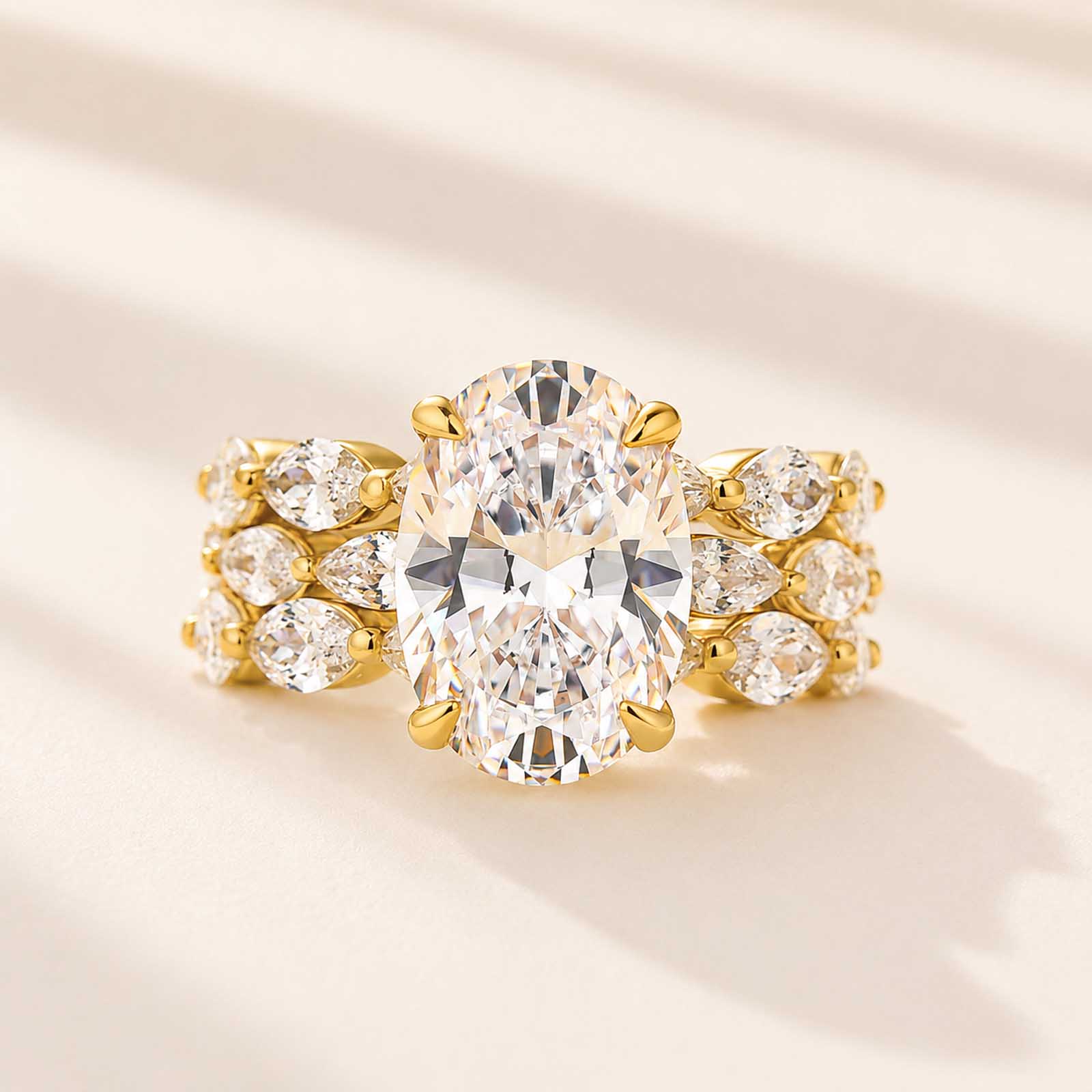 Velirella Unique 4.5Ct Oval&Marquise Cut 3PC Wedding Ring Set In 