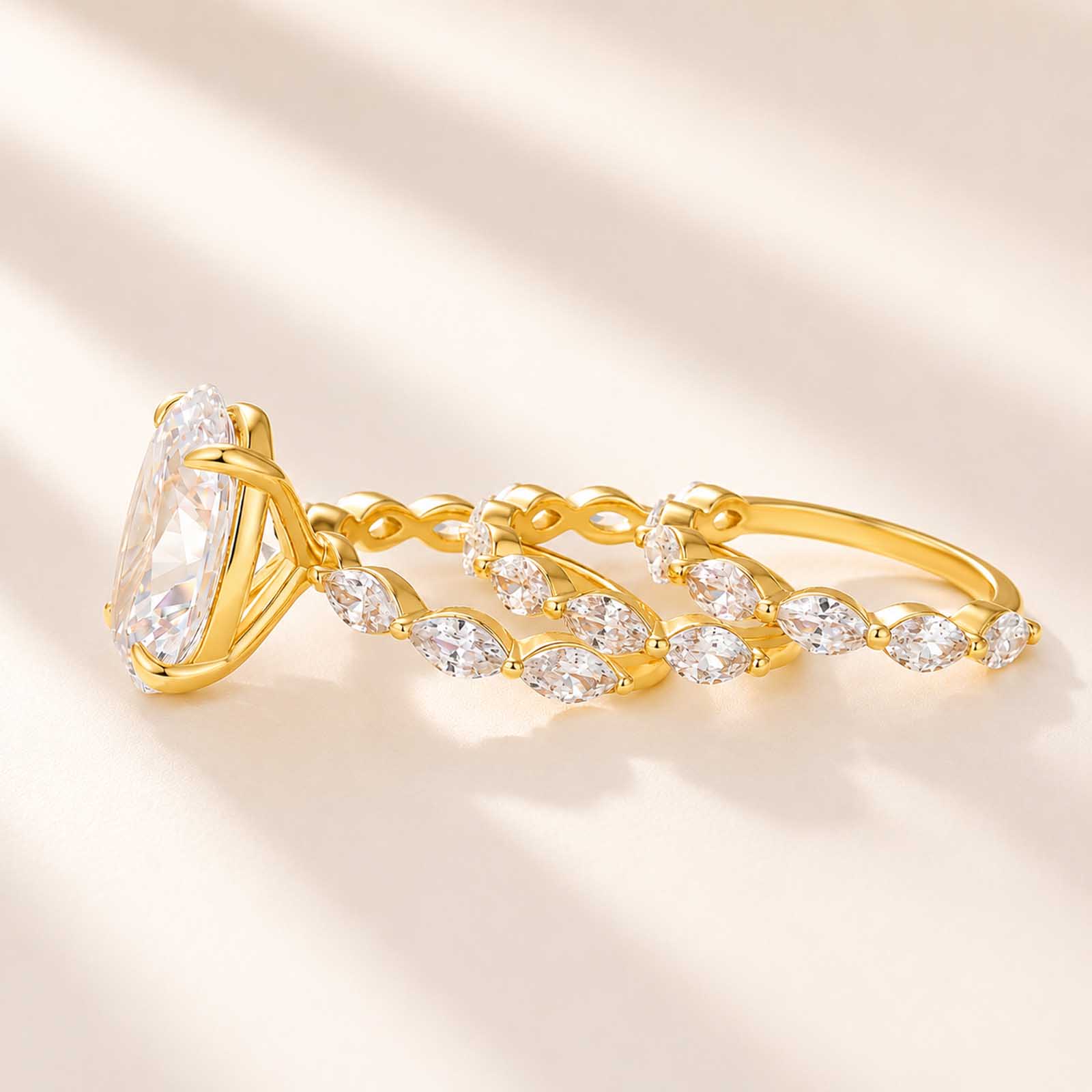Velirella Unique 4.5Ct Oval&Marquise Cut 3PC Wedding Ring Set In 