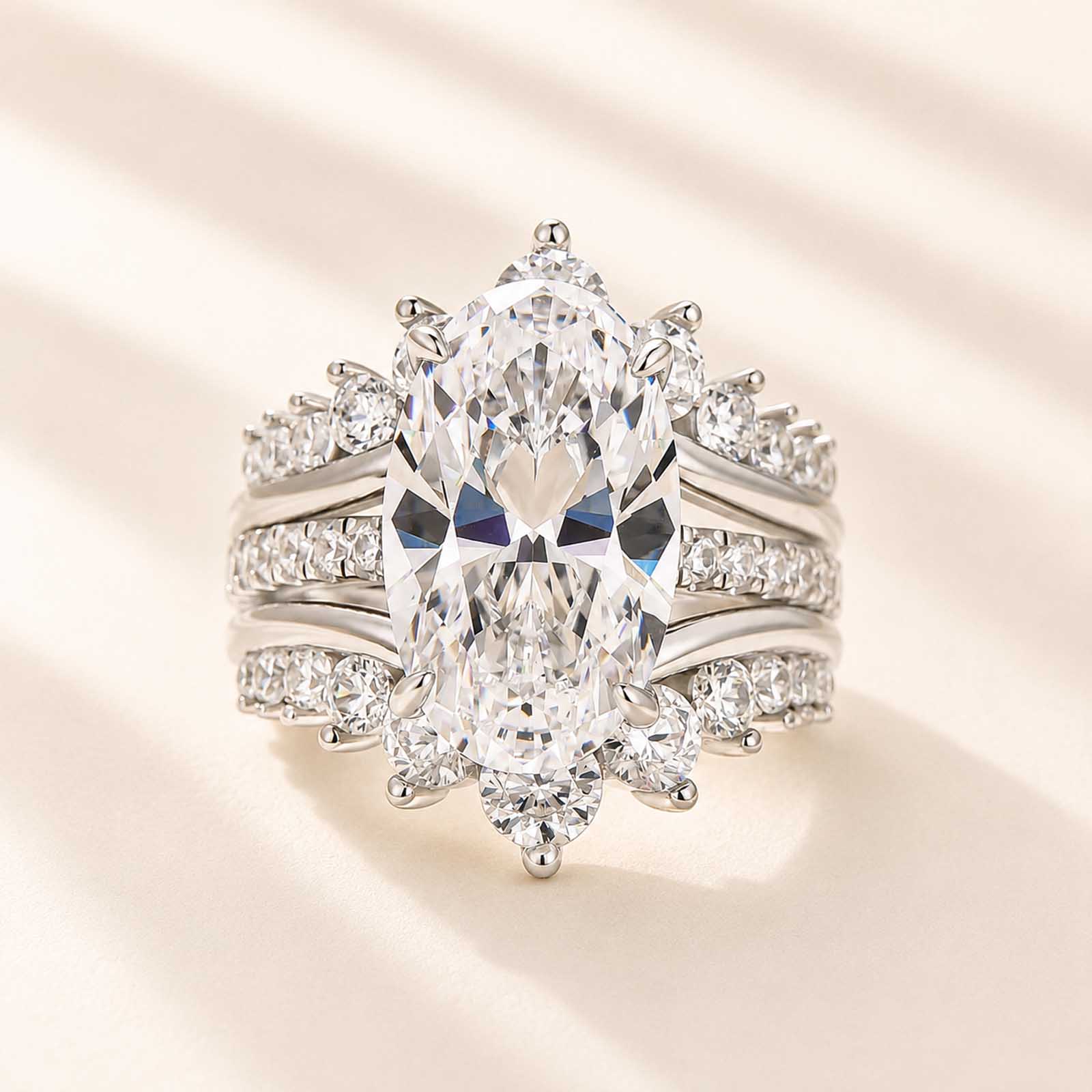 Exclusive 4.0Ct/5.0Ct Oval Cut Ring & 1.7Ct Round Cut Stackable Band Enhancer Ring Set