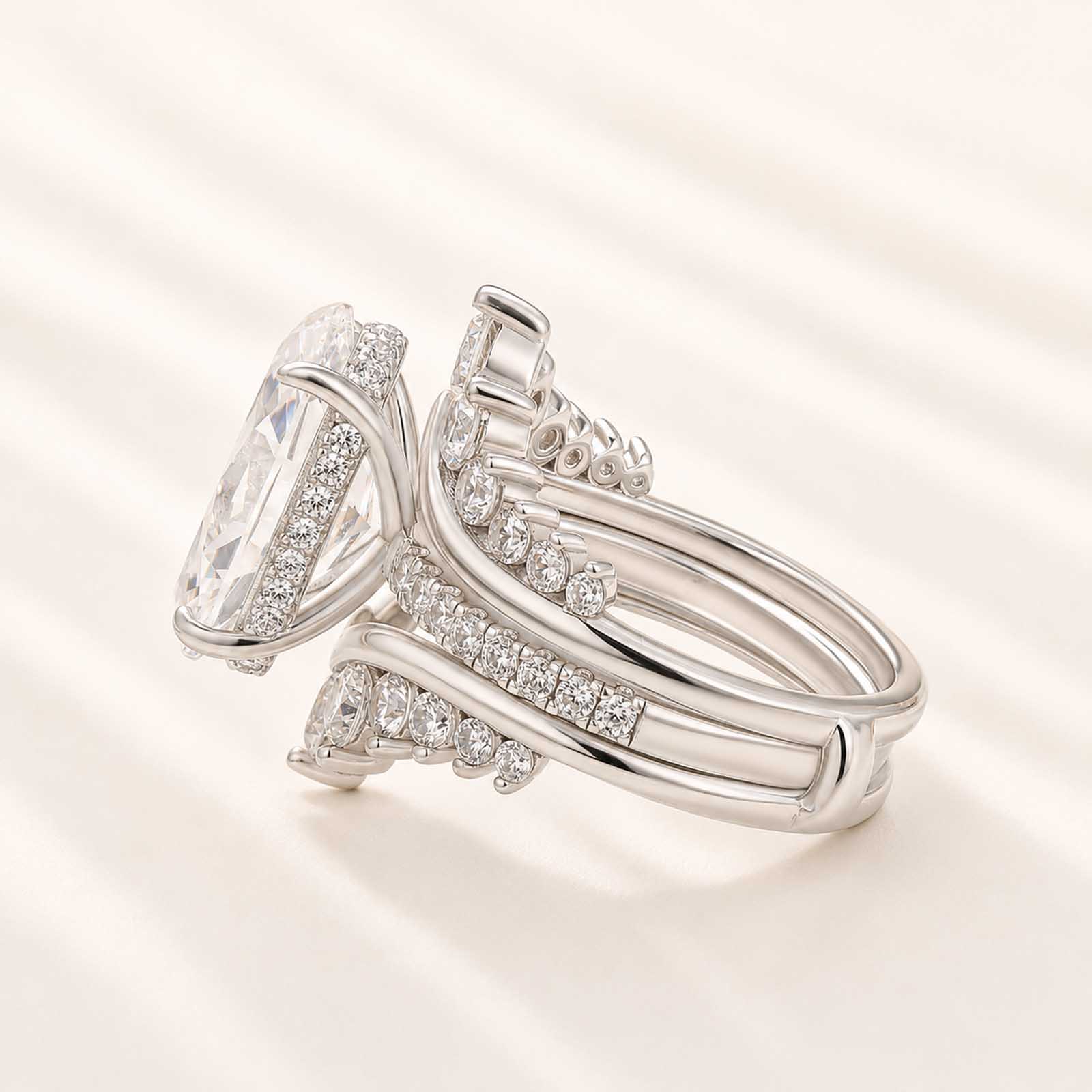 Exclusive 4.0Ct/5.0Ct Oval Cut Ring & 1.7Ct Round Cut Stackable Band Enhancer Ring Set