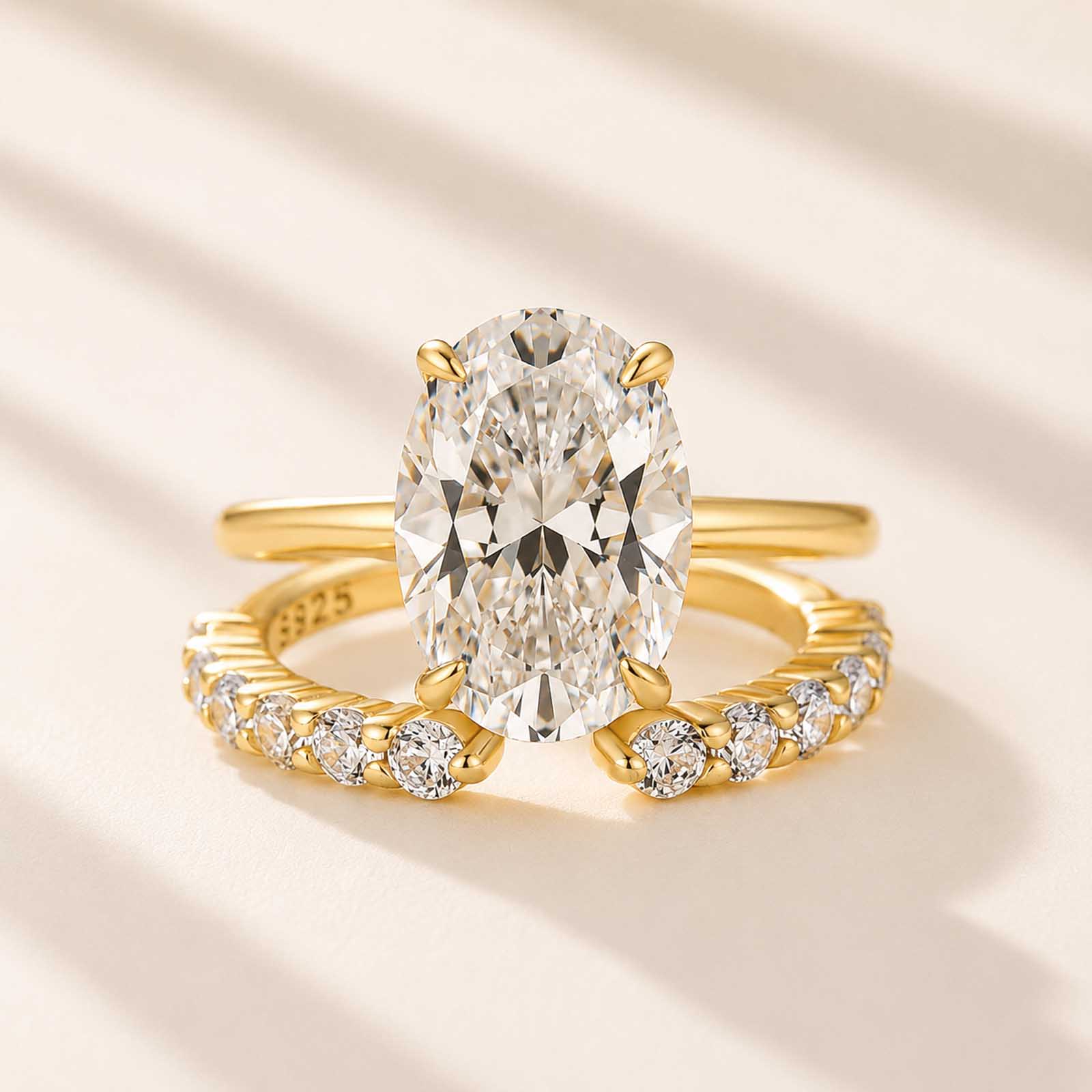  2PC 4.5Ct Solitaire Oval Cut Engagement Ring with Open Band