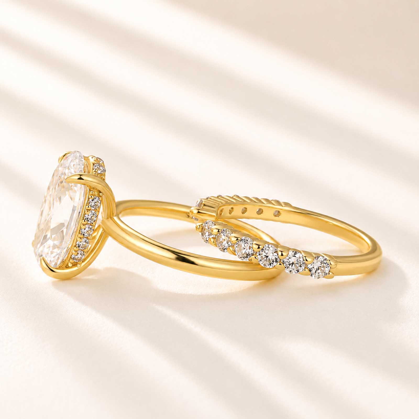  2PC 4.5Ct Solitaire Oval Cut Engagement Ring with Open Band