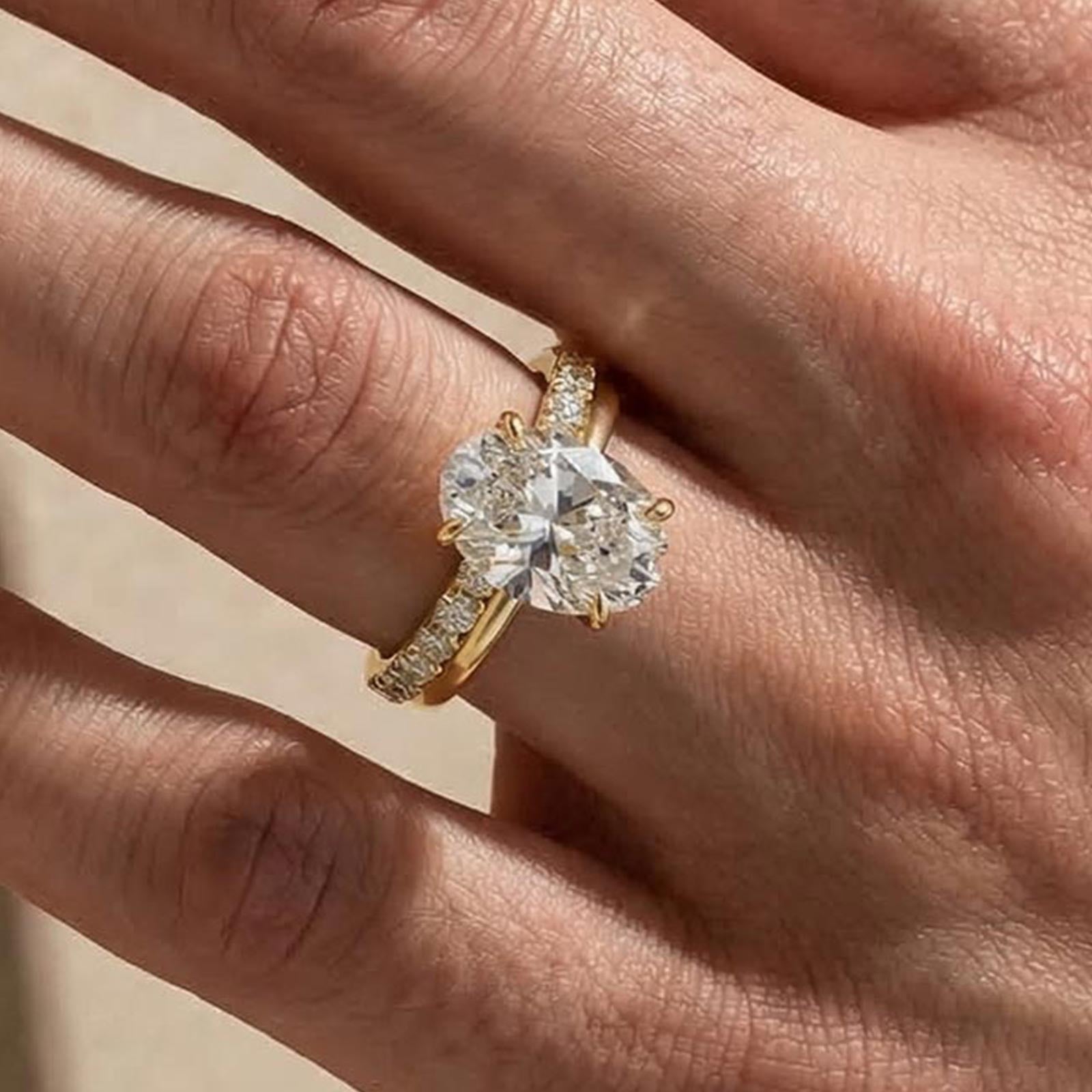 Brass 2PC 4.5Ct Solitaire Oval Cut Engagement Ring with Open Band - Velirellajewelry