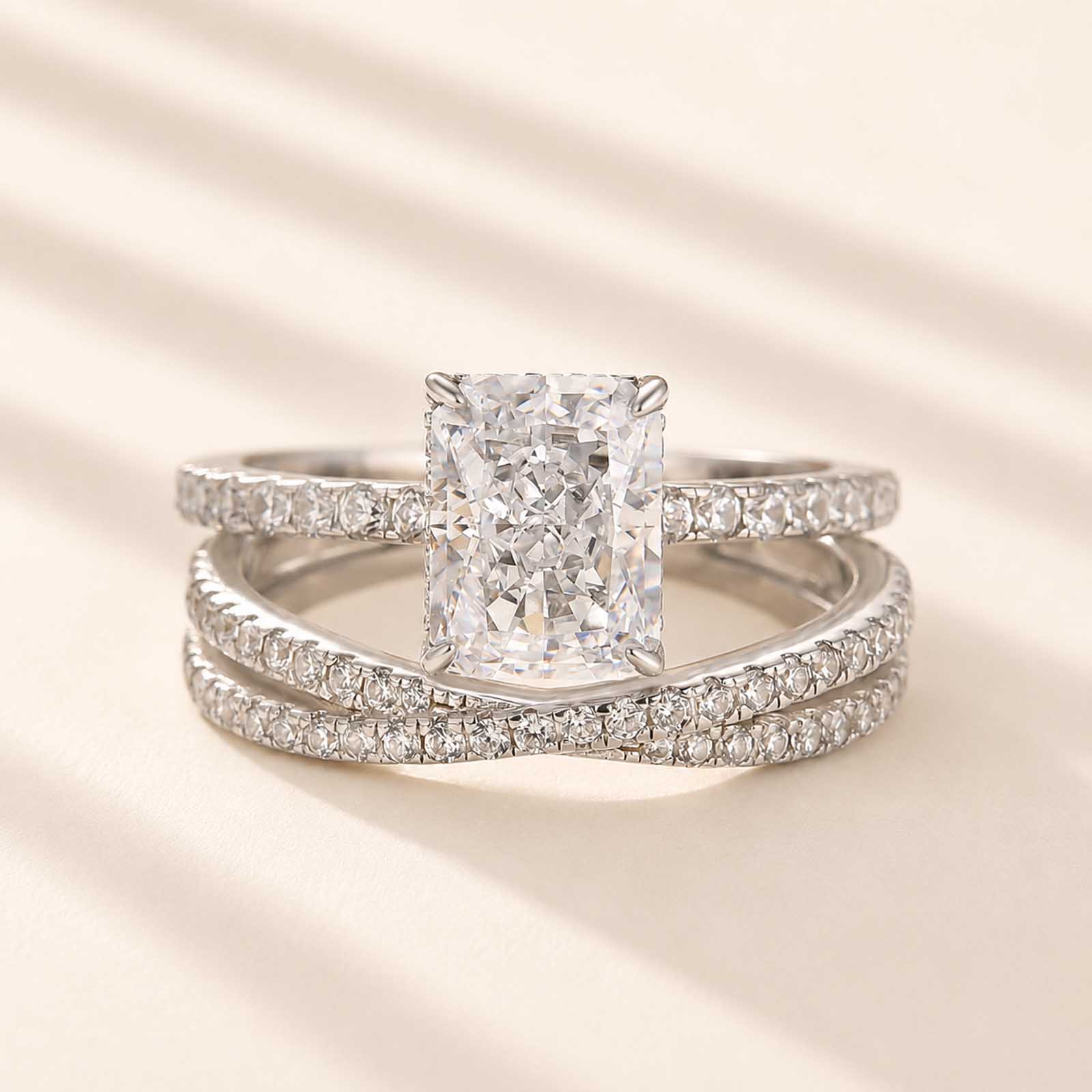 3.5Ct Radiant Cut Engagement Ring in  with Classic X Criss Cross Wedding Band