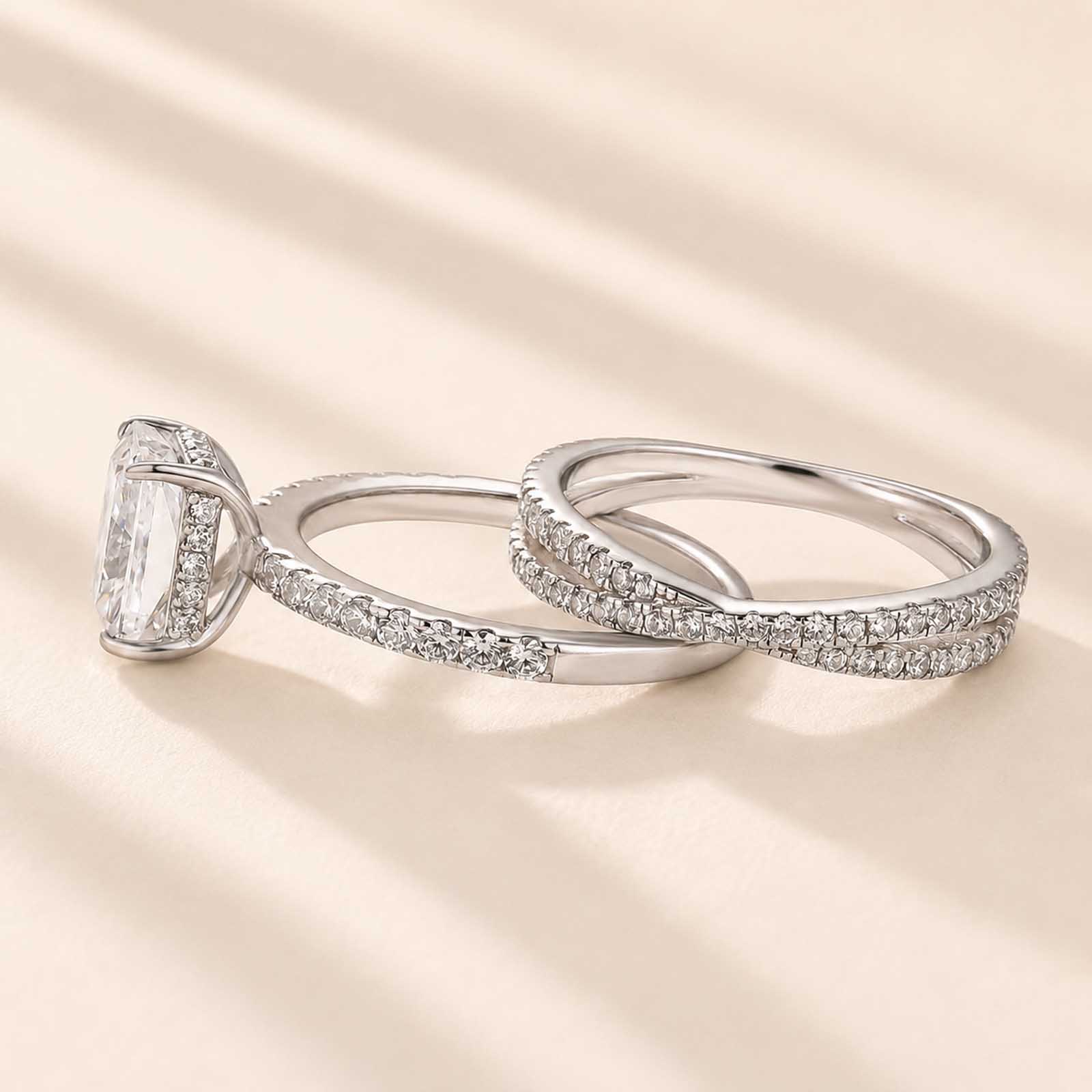 3.5Ct Radiant Cut Engagement Ring in  with Classic X Criss Cross Wedding Band