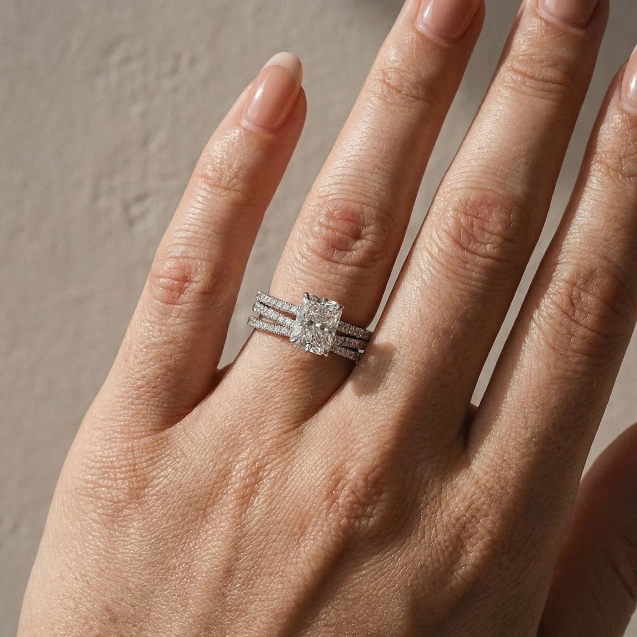  3.5Ct Radiant Cut Engagement Ring in  with Classic X Criss Cross Wedding Band