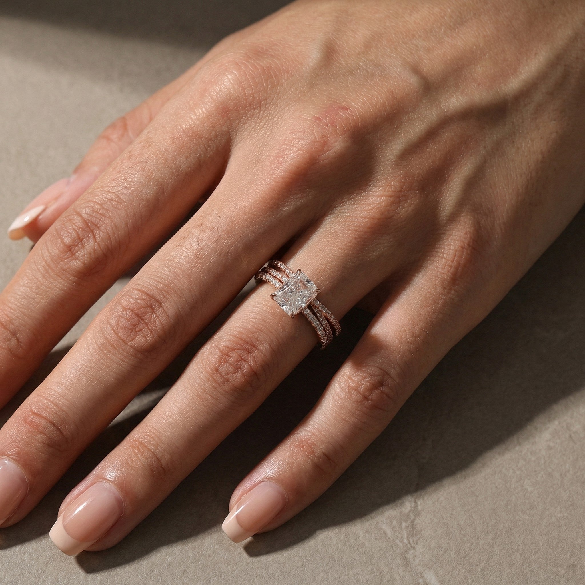  3.5Ct Radiant Cut Engagement Ring in  with Classic X Criss Cross Wedding Band