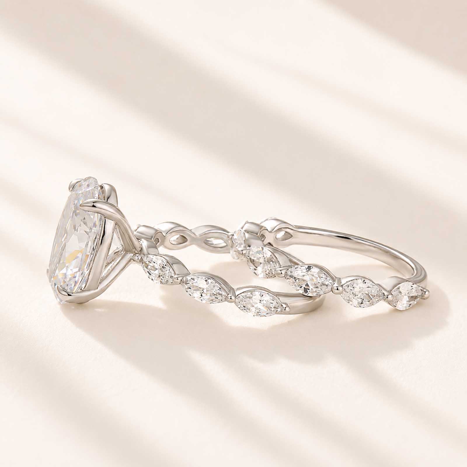  2PC Wedding Ring Set 4.5Ct Oval Cut Engagement Ring With Marquise Cut Full Wedding Band