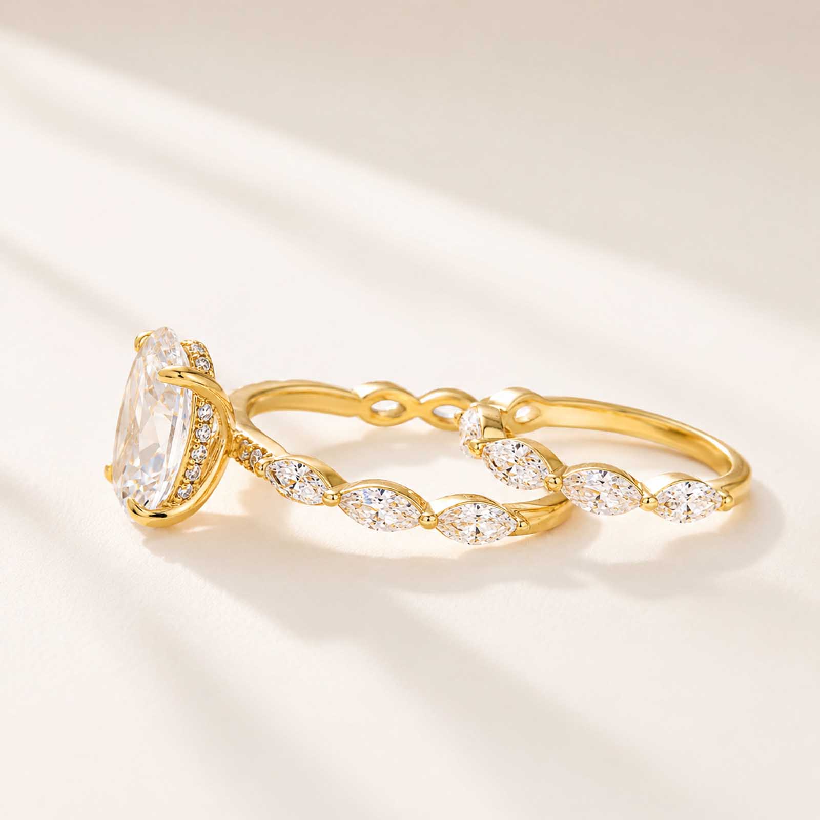  2PC Wedding Ring Set 4.5Ct Oval Cut Engagement Ring With Marquise Cut Full Wedding Band