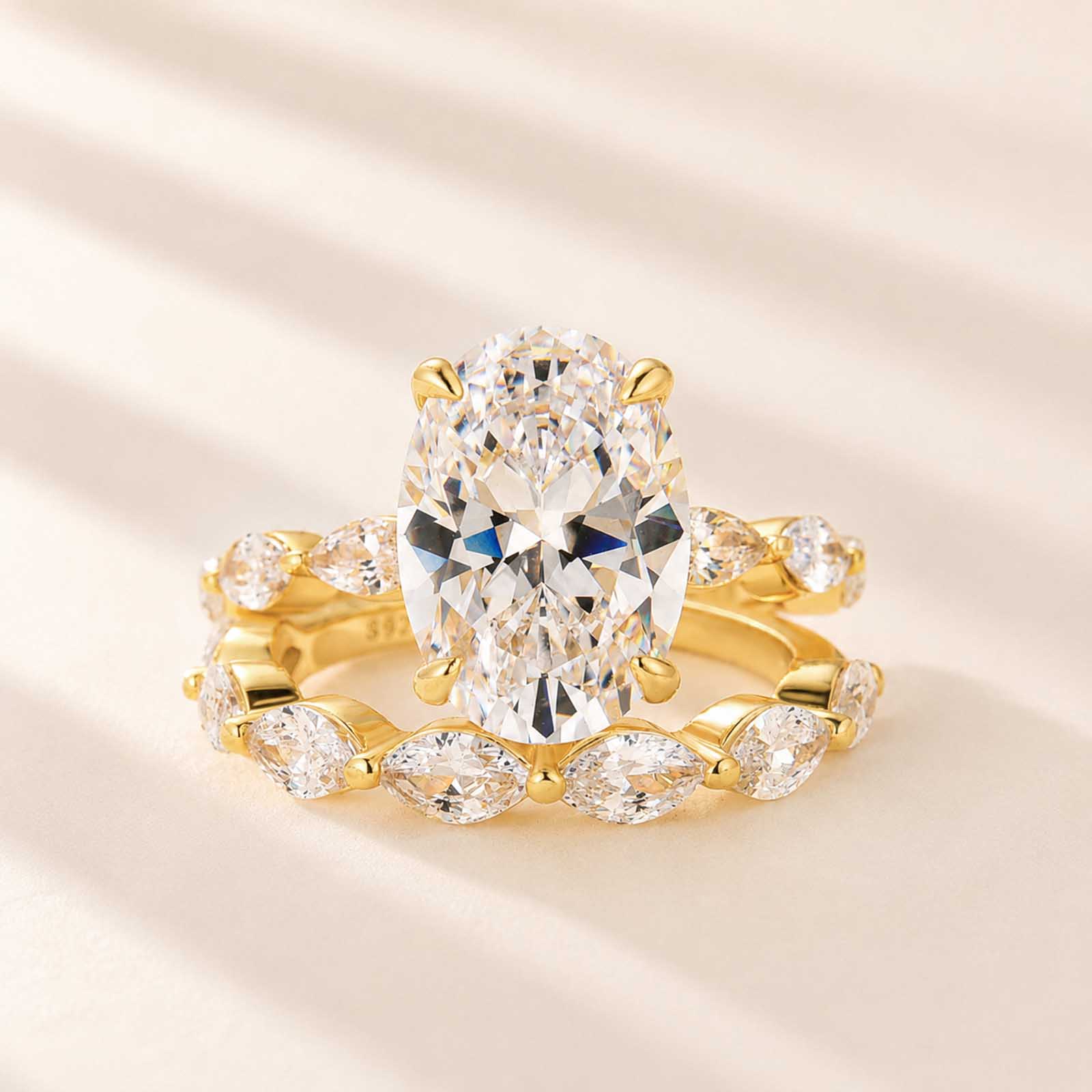  2PC Wedding Ring Set 4.5Ct Oval Cut Engagement Ring With Marquise Cut Full Wedding Band