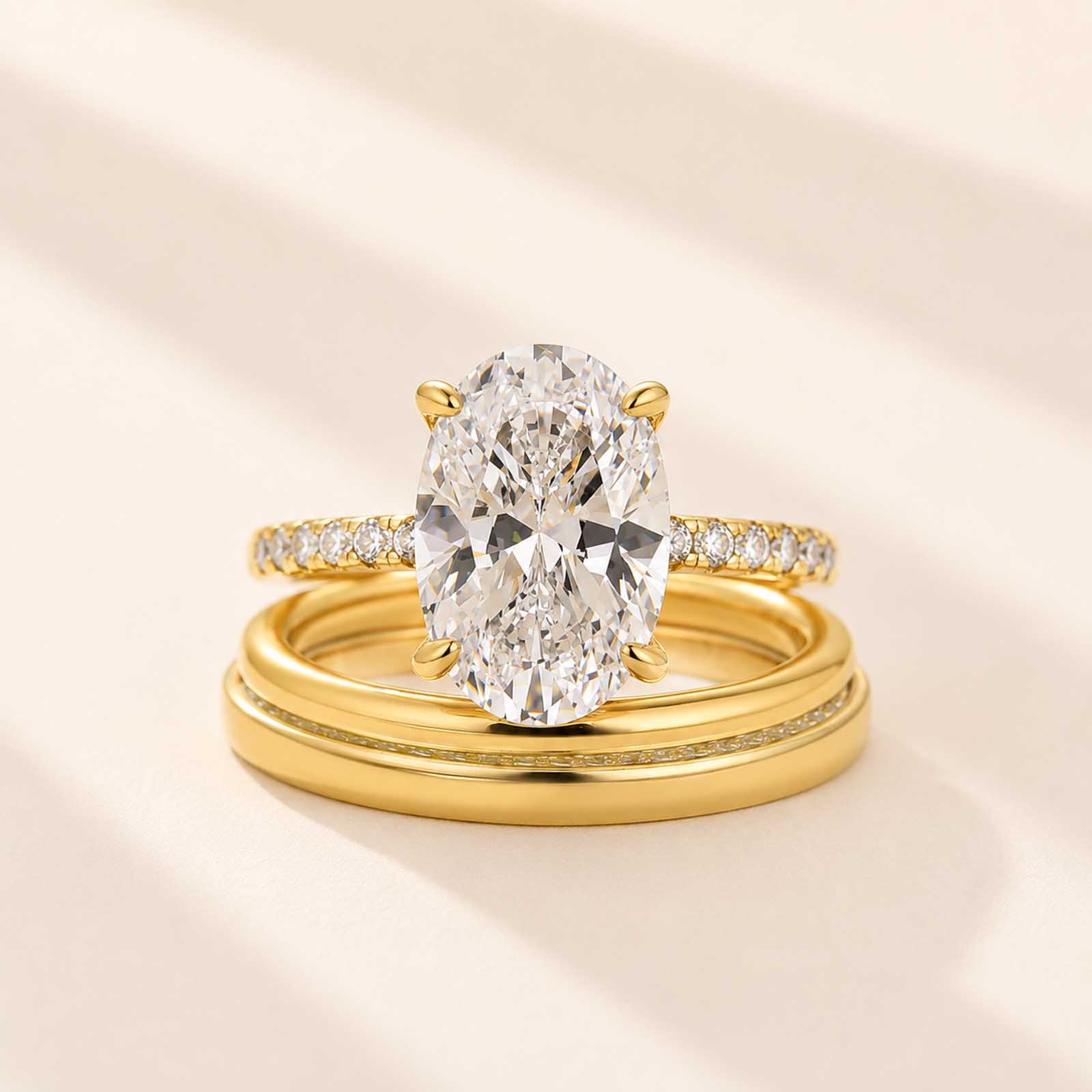  4.0Ct Classic Oval Cut Engagement Ring In  with Simple Wedding Band