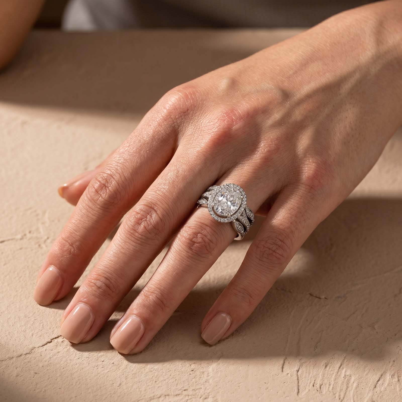 Gorgeous Double Halo Oval Cut Insert Wedding Ring Set In Brass