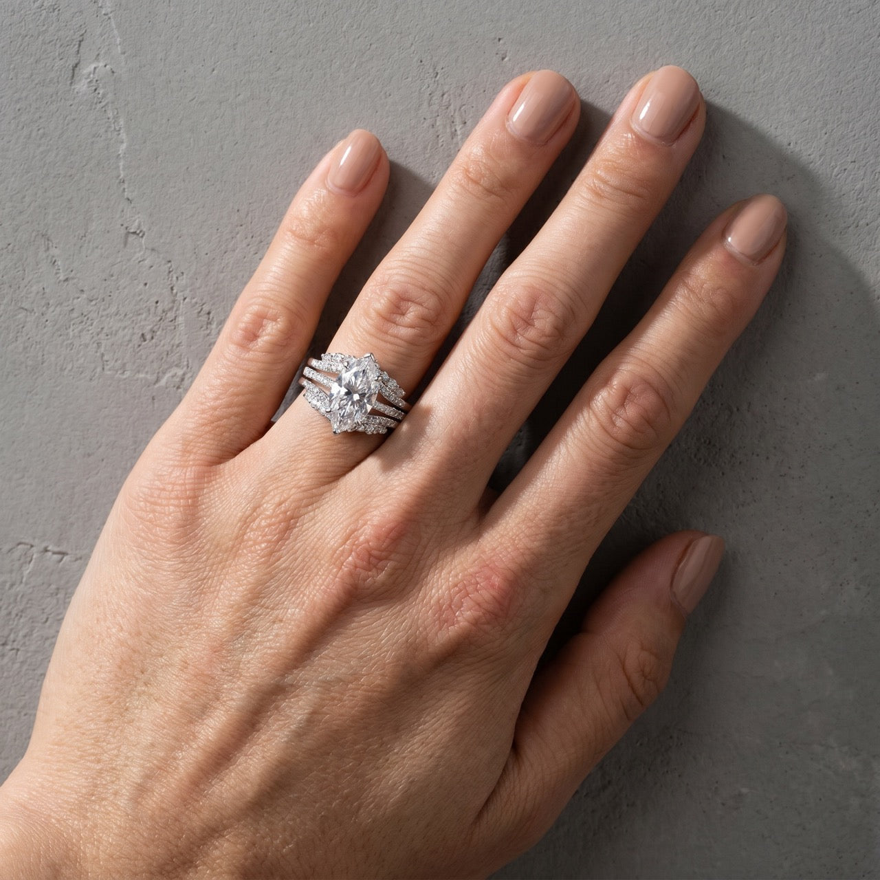 Vintage Marquise Cut 18K White Gold Plated Insert Enhancer Ring Set Travel Rings