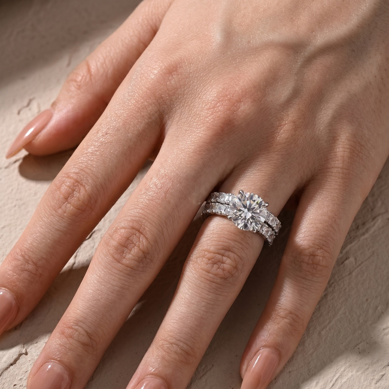 Classic 4.0Ct Round Cut Ring & Eternity Band 2PC Stackable Ring Set Holiday Ring Gift