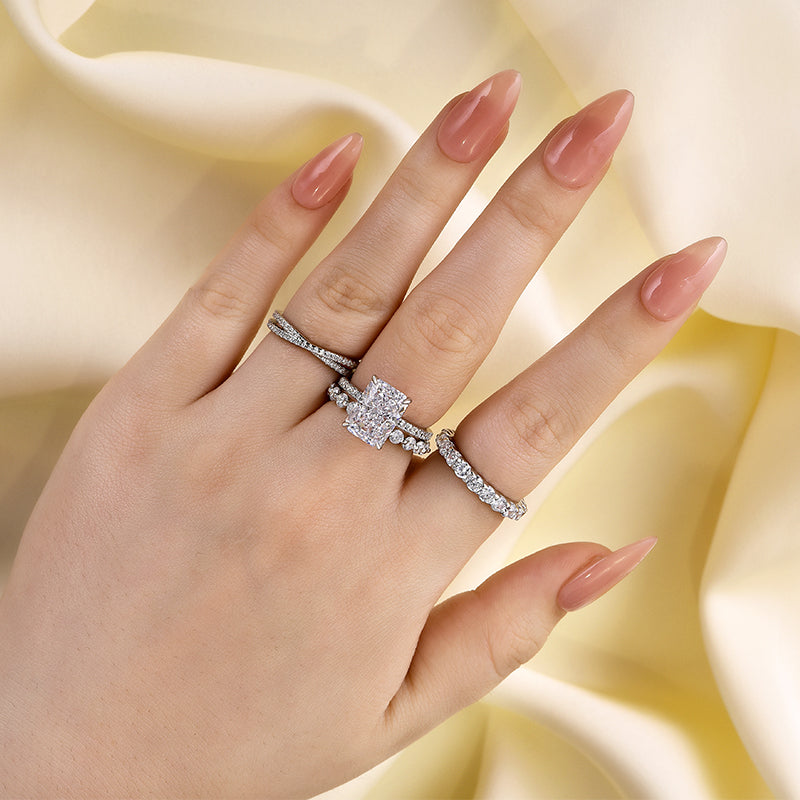 Velirella Excellent Crushed Ice Radiant Cut 4PC Wedding Ring Set - Velirellajewelry