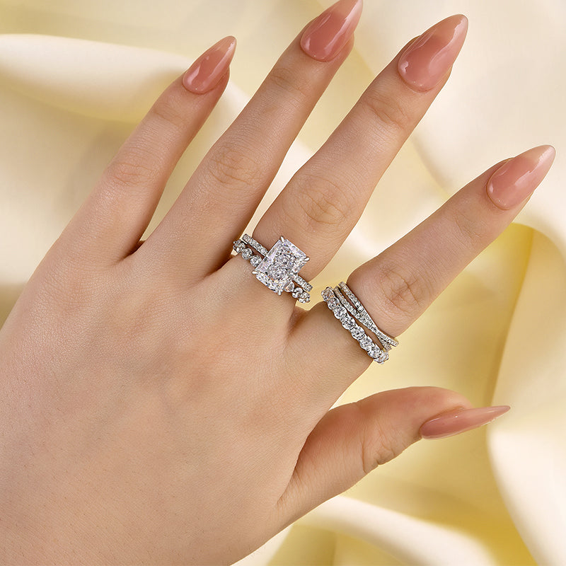 Velirella Excellent Crushed Ice Radiant Cut 4PC Wedding Ring Set - Velirellajewelry