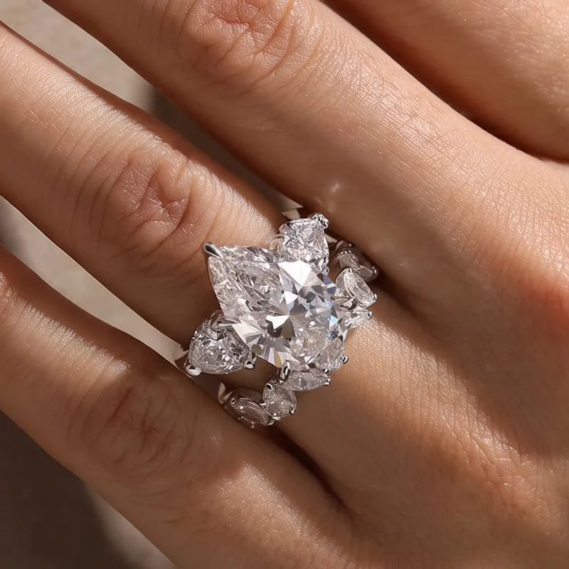 Luxury 8.0 Ct Pear Cut Three Stone Stackable Ring Set Anniversary Ring Gift For Women