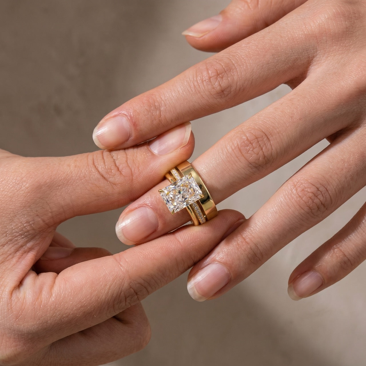 Classic 5.0Ct Radiant Cut 3PC Stackable Ring Set 18K Yellow Gold Plated Ring Set