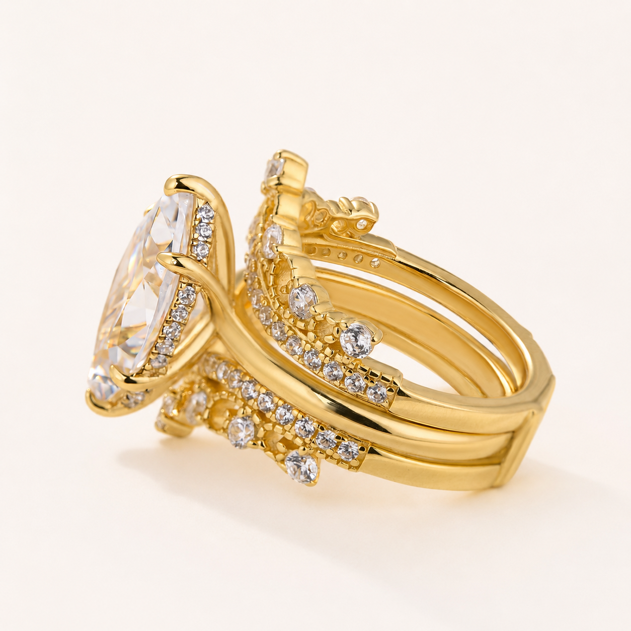 2PC Elegant 4.0Ct Marquise Cut Vintage Ring Set with Enhancer Band
