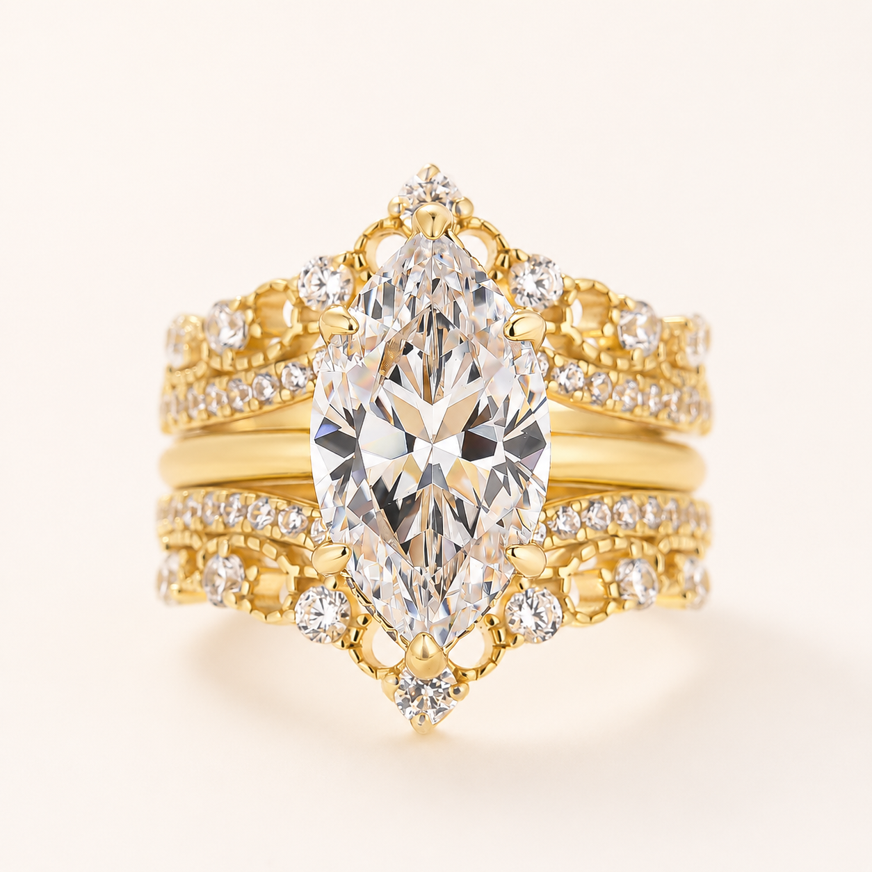 2PC Elegant 4.0Ct Marquise Cut Vintage Ring Set with Enhancer Band
