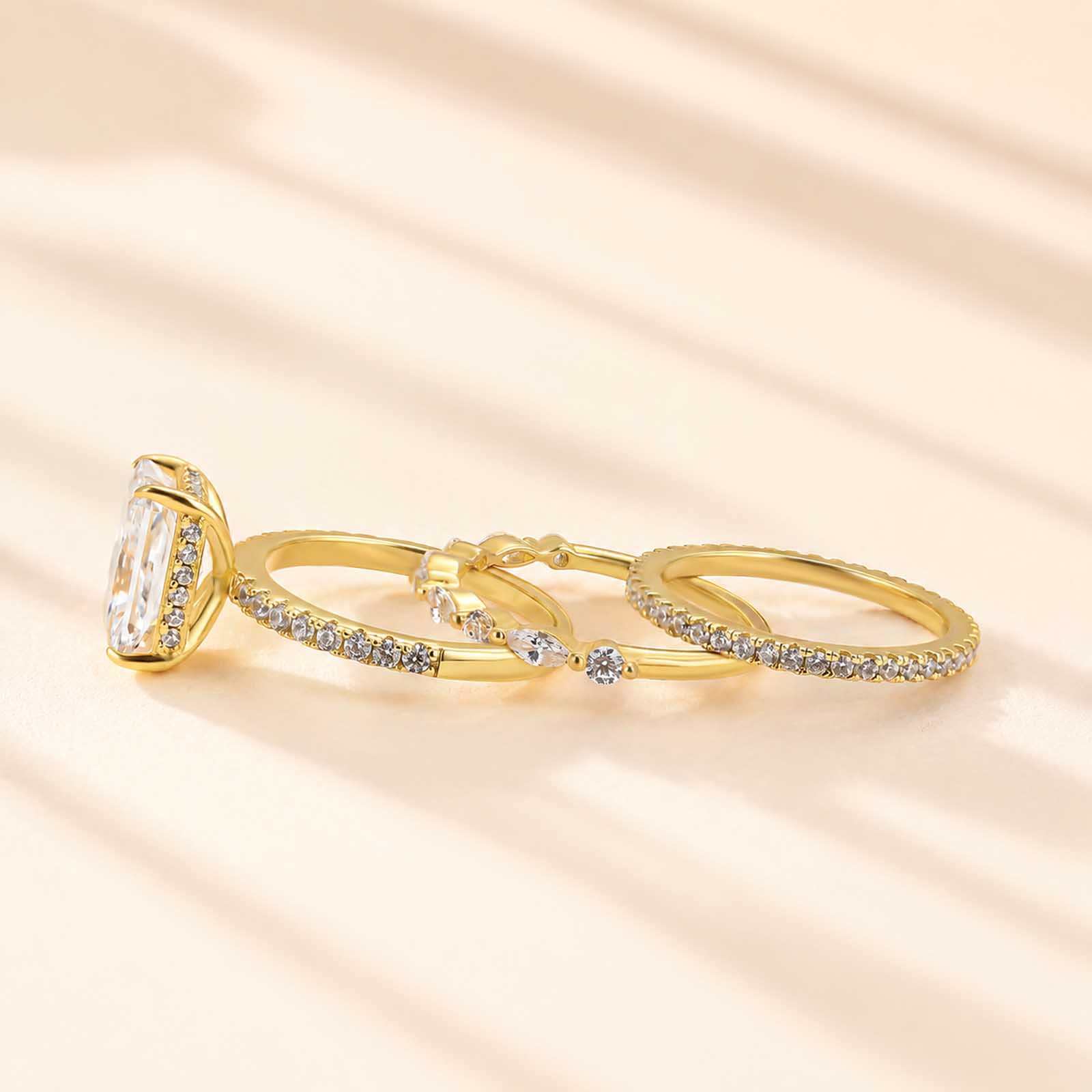 Classic 3.5Ct Radiant Cut 3PC Ring Set 18K White/Yellow Gold Plated Stackable Rings For Women