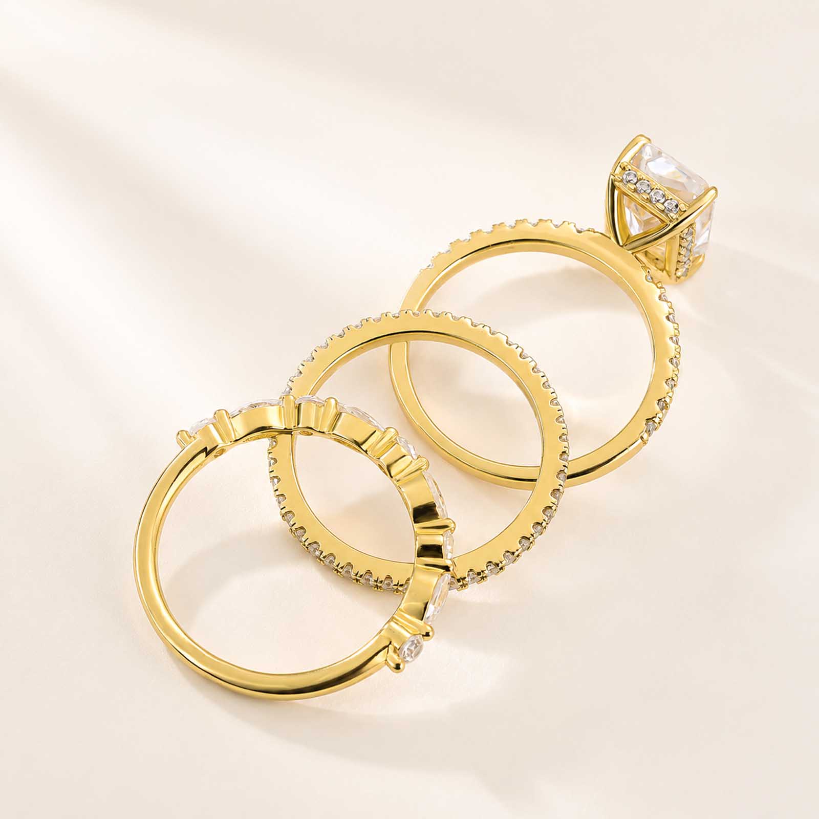Classic 3.5Ct Radiant Cut 3PC Ring Set 18K White/Yellow Gold Plated Stackable Rings For Women