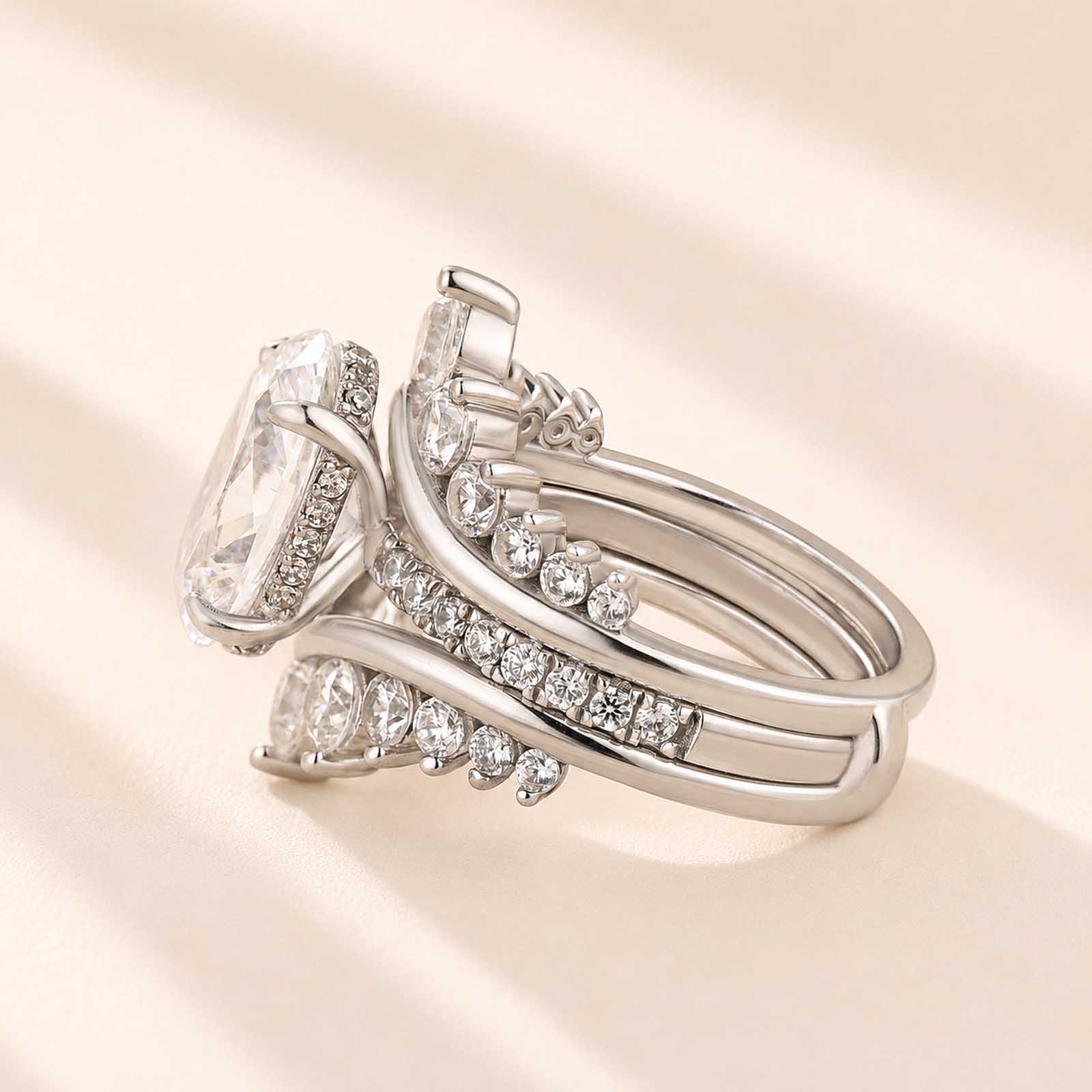 Exclusive 4.0Ct/5.0Ct Oval Cut Ring & 1.7Ct Round Cut Stackable Band Enhancer Ring Set