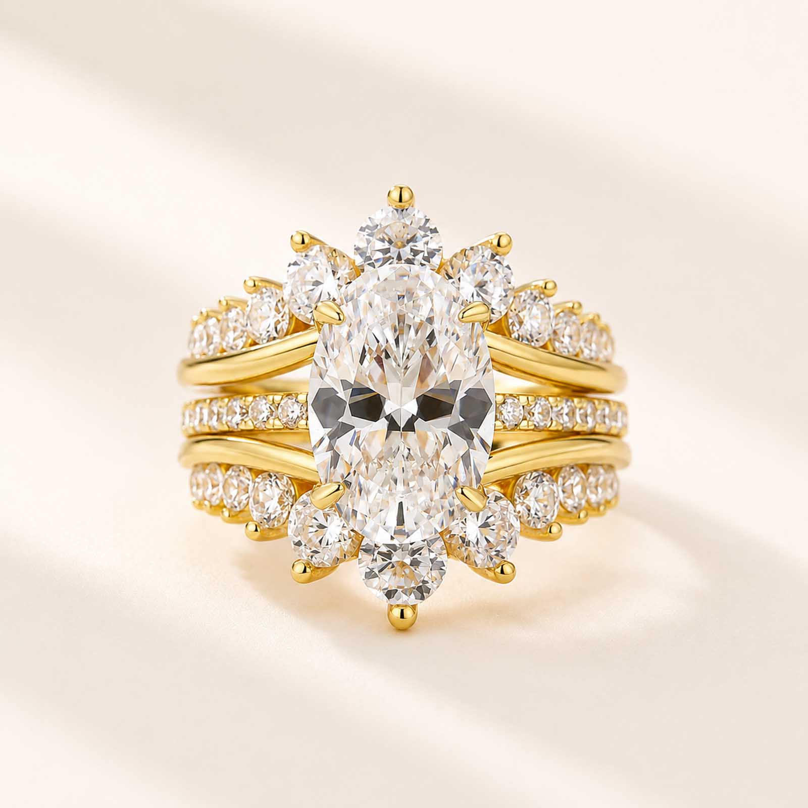 Exclusive 4.0Ct/5.0Ct Oval Cut Ring & 1.7Ct Round Cut Stackable Band Enhancer Ring Set