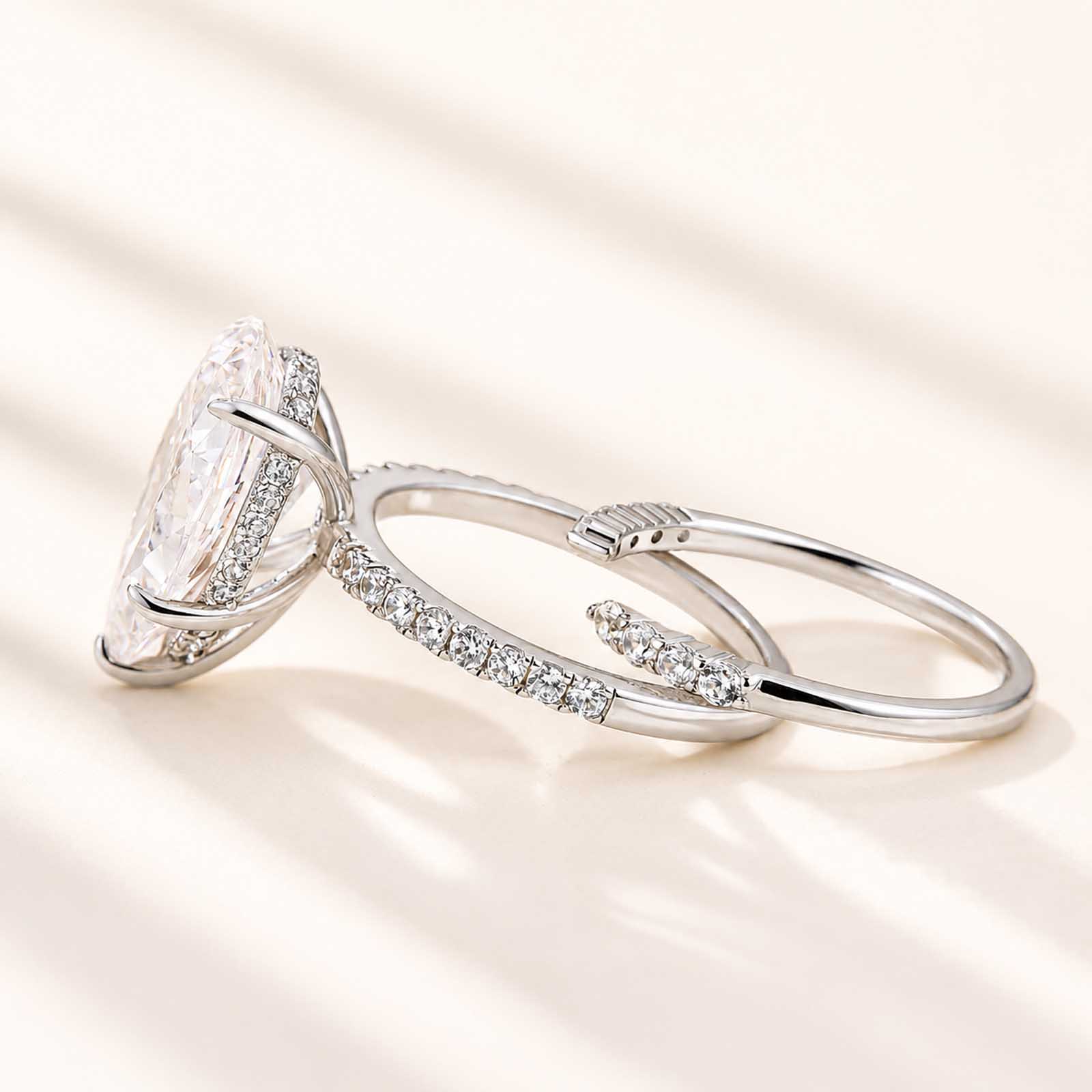  Classic 4.5 Carat Pear Cut Ring & Open Band 2PC Simulated Diamond Stackable Ring Set
