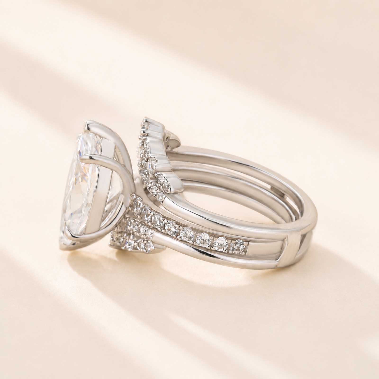 Vintage Marquise Cut 18K White Gold Plated Insert Enhancer Ring Set Travel Rings