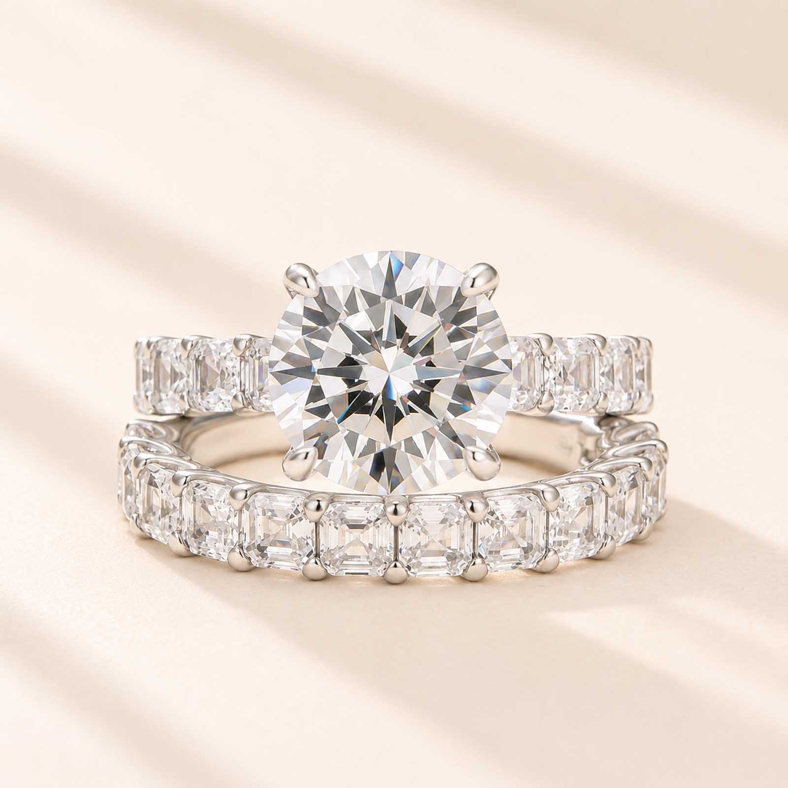 Classic 4.0Ct Round Cut Ring & Eternity Band 2PC Stackable Ring Set Holiday Ring Gift