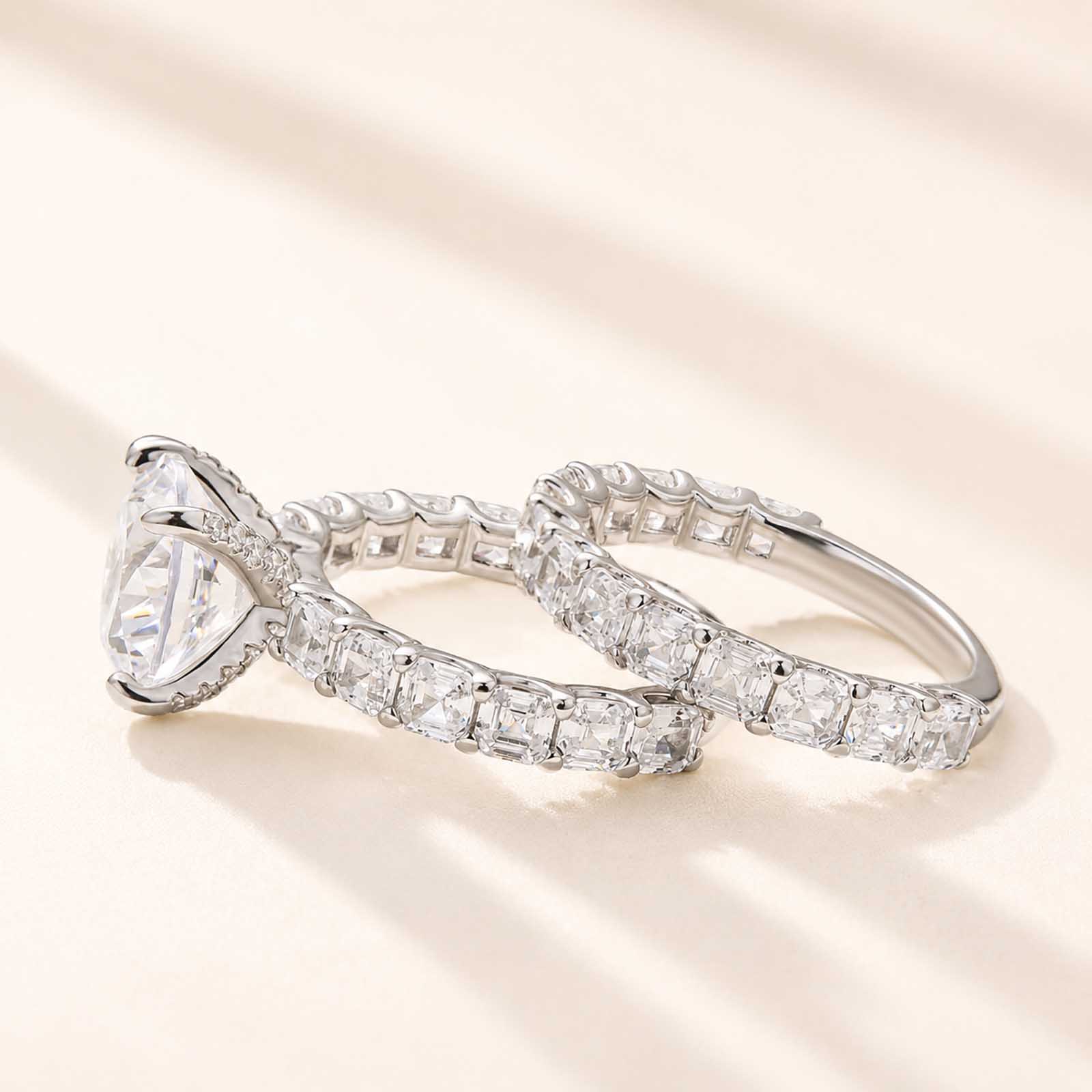 Classic 4.0Ct Round Cut Ring & Eternity Band 2PC Stackable Ring Set Holiday Ring Gift