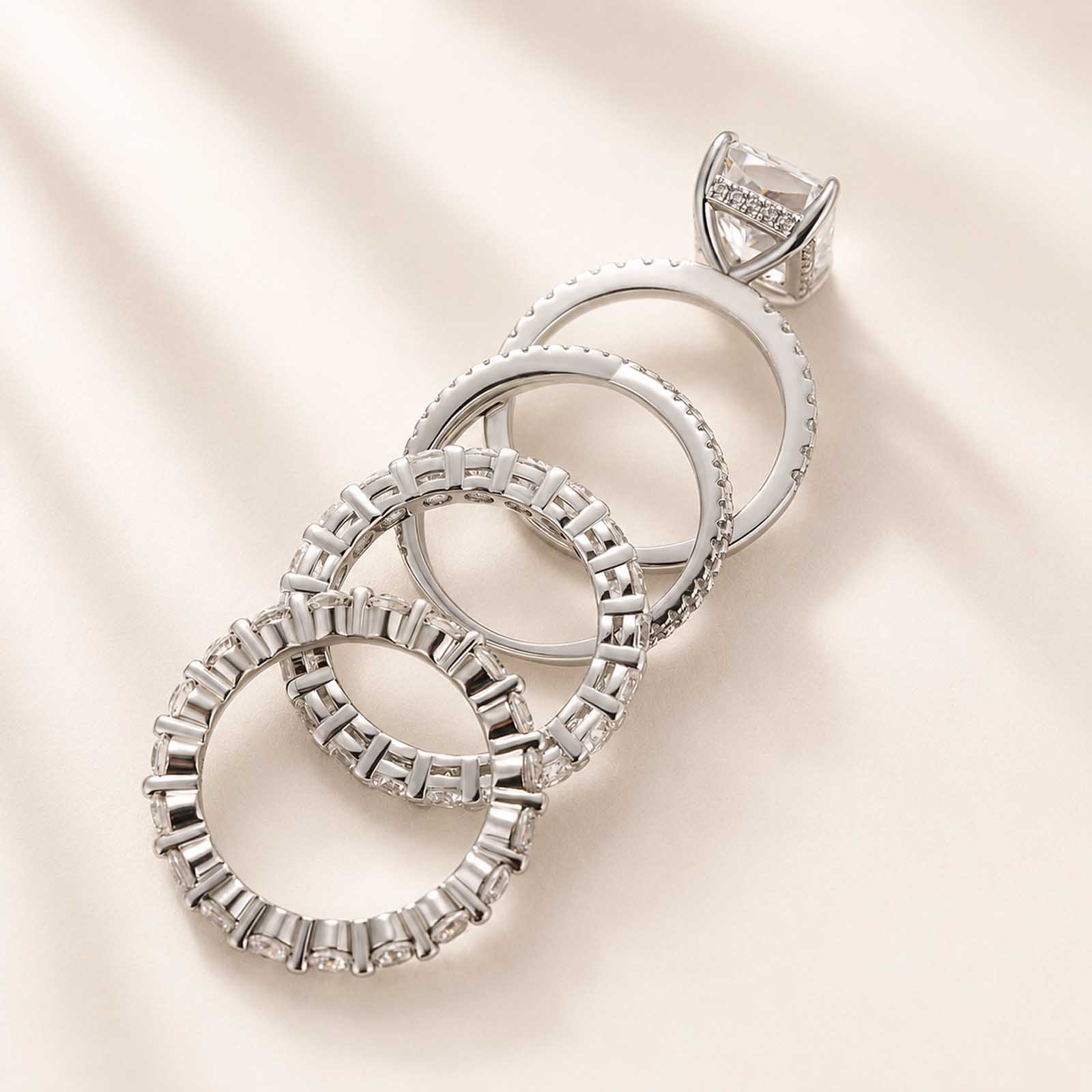 Excellent Crushed Ice Radiant Cut 4PC Mix & Match Satckable Ring Set For Daily Wear