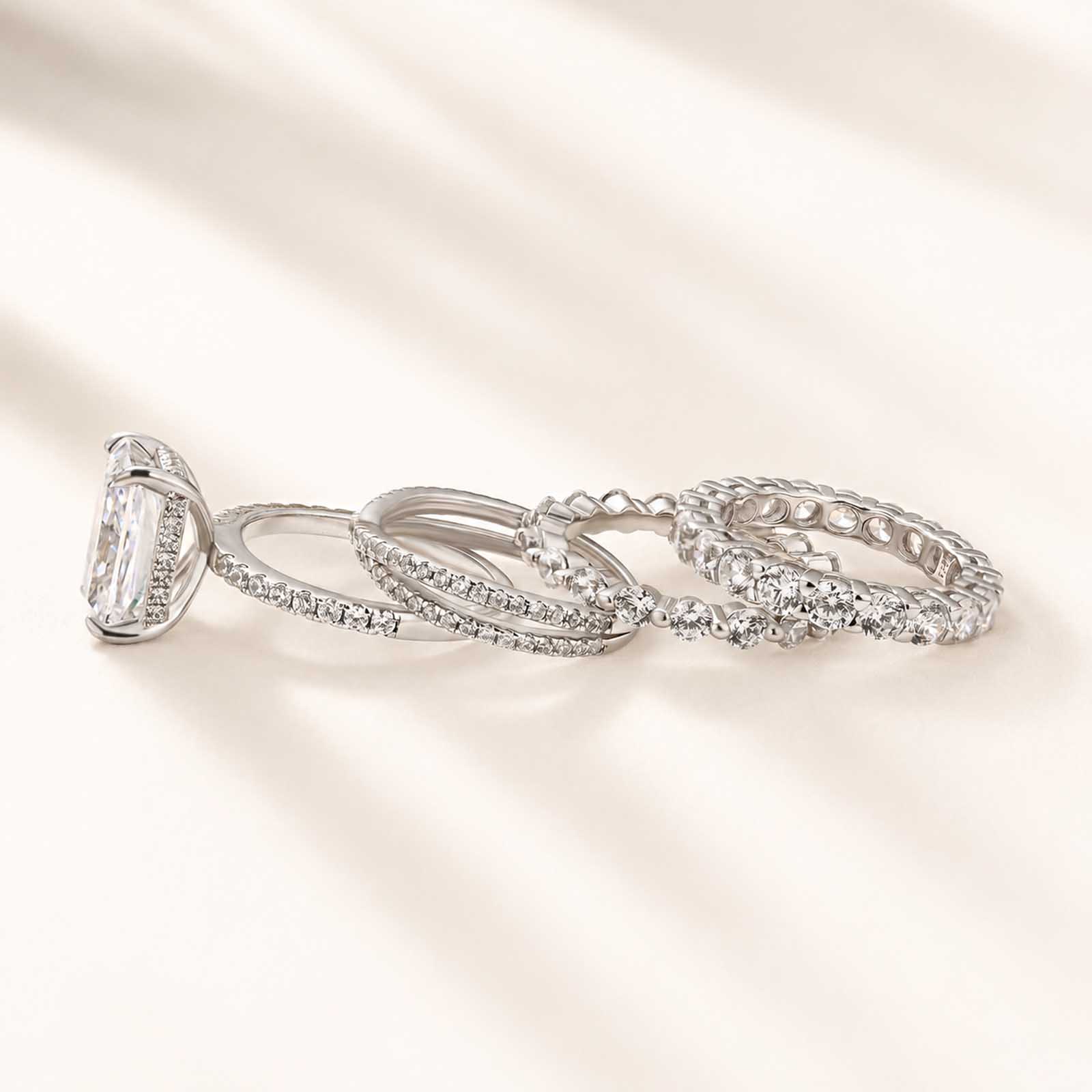 Excellent Crushed Ice Radiant Cut 4PC Mix & Match Satckable Ring Set For Daily Wear