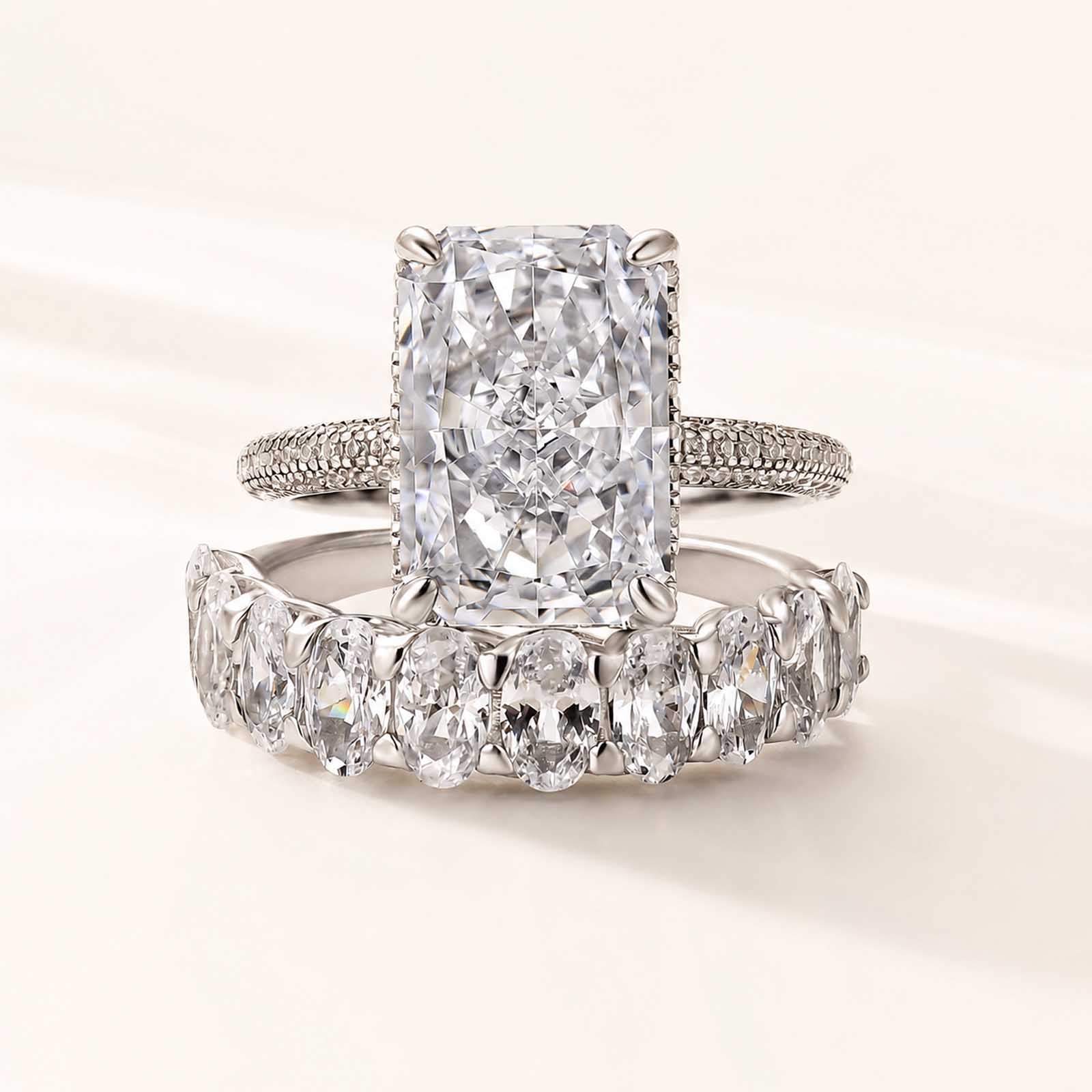 Luxurious Elongated 6.0Ct Radiant Cut Stackable Ring Set Statement Rings For Everyday Wear