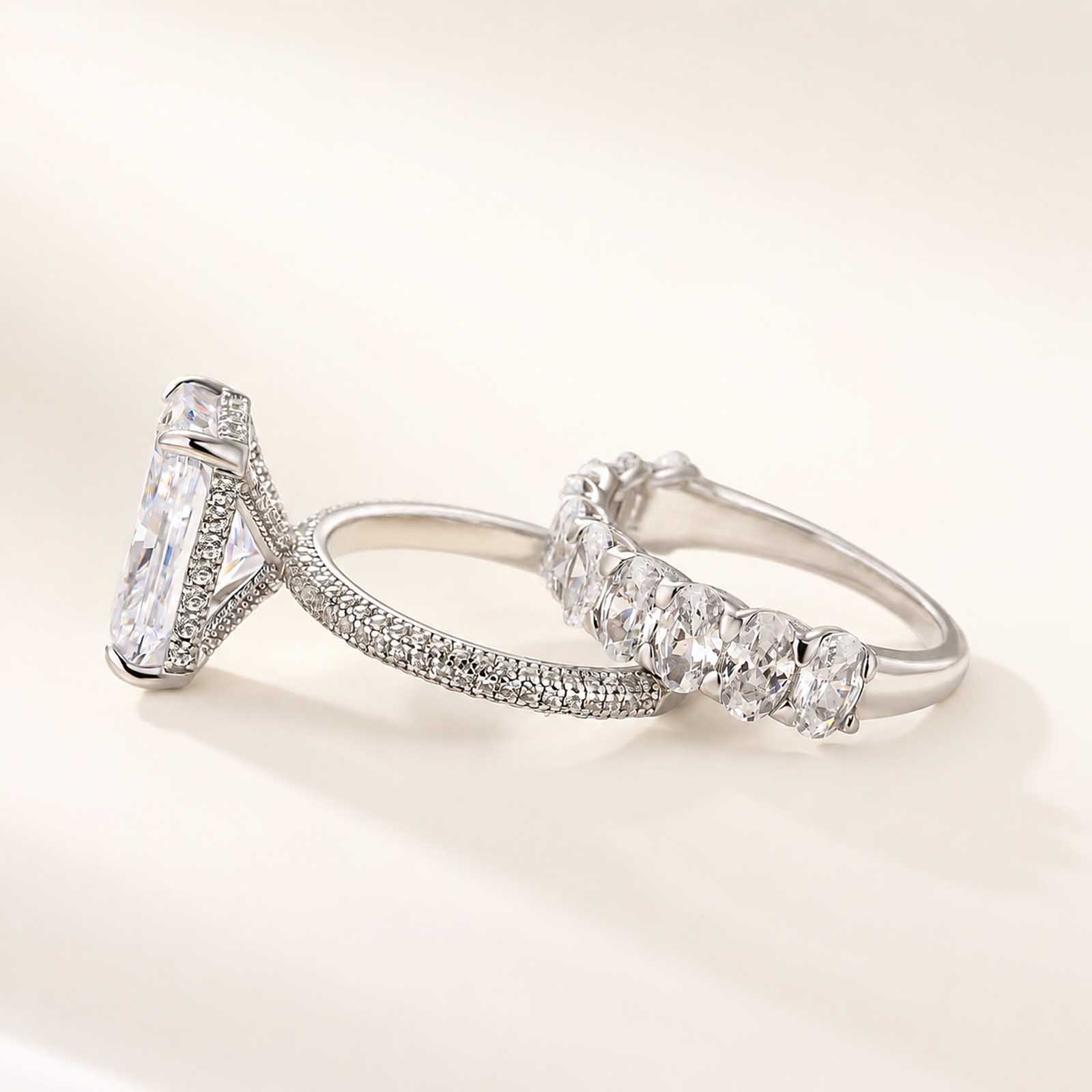 Luxurious Elongated 6.0Ct Radiant Cut Stackable Ring Set Statement Rings For Everyday Wear