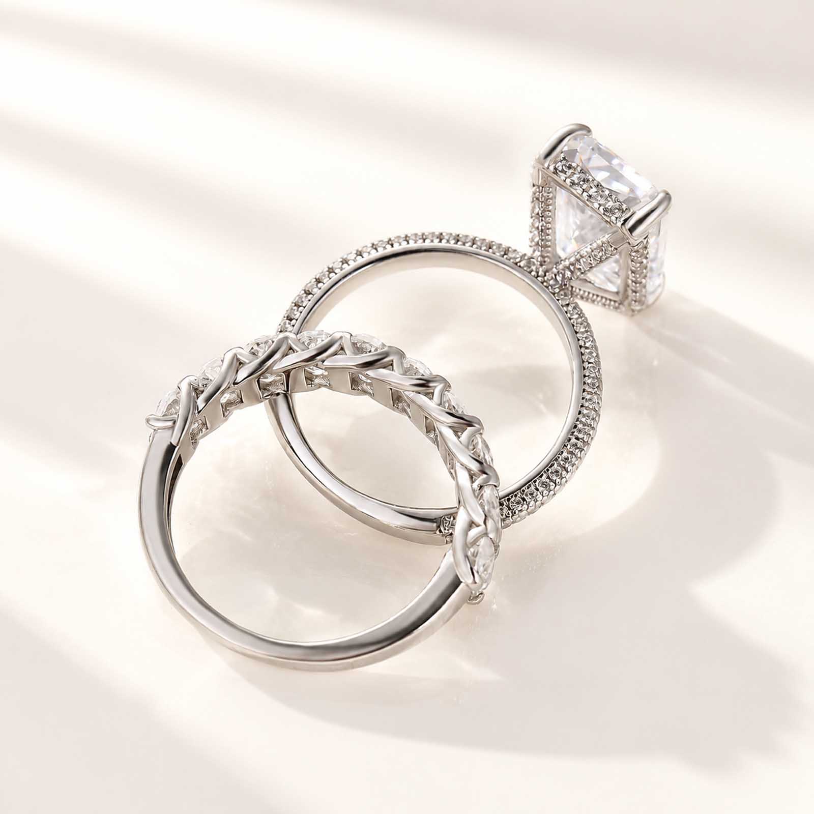 Luxurious Elongated 6.0Ct Radiant Cut Stackable Ring Set Statement Rings For Everyday Wear
