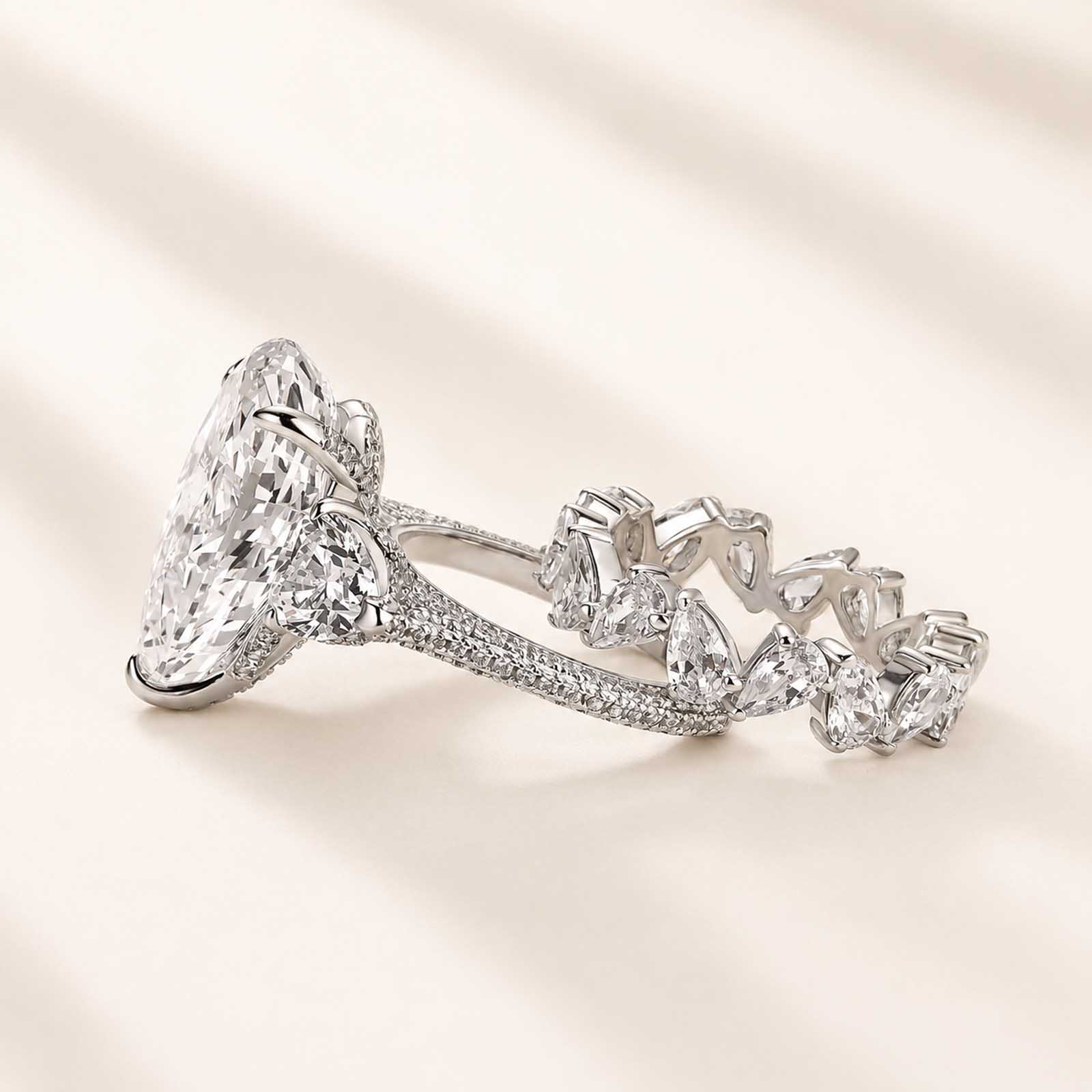 Luxury 8.0 Ct Pear Cut Three Stone Stackable Ring Set Anniversary Ring Gift For Women