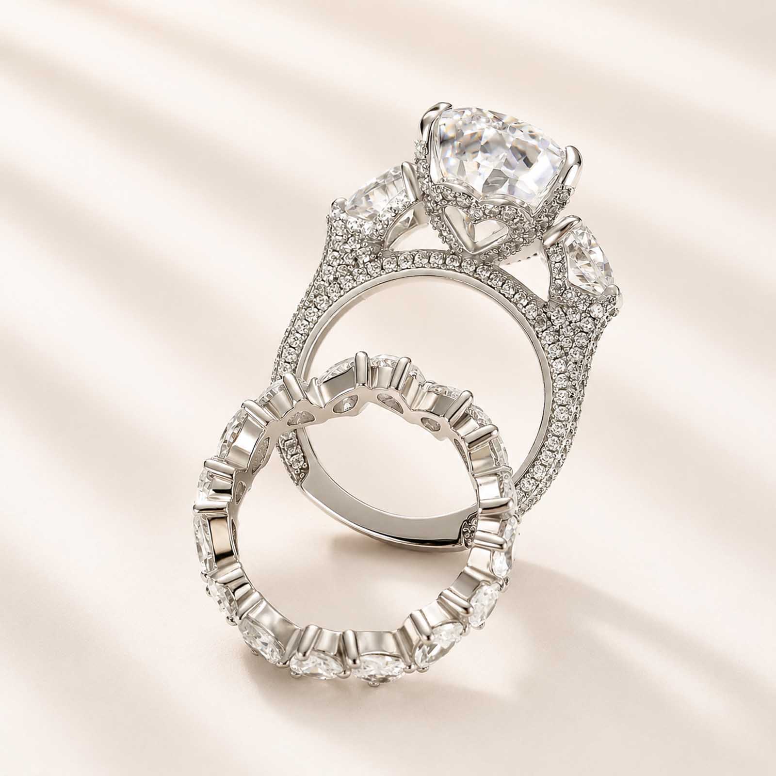 Luxury 8.0 Ct Pear Cut Three Stone Stackable Ring Set Anniversary Ring Gift For Women