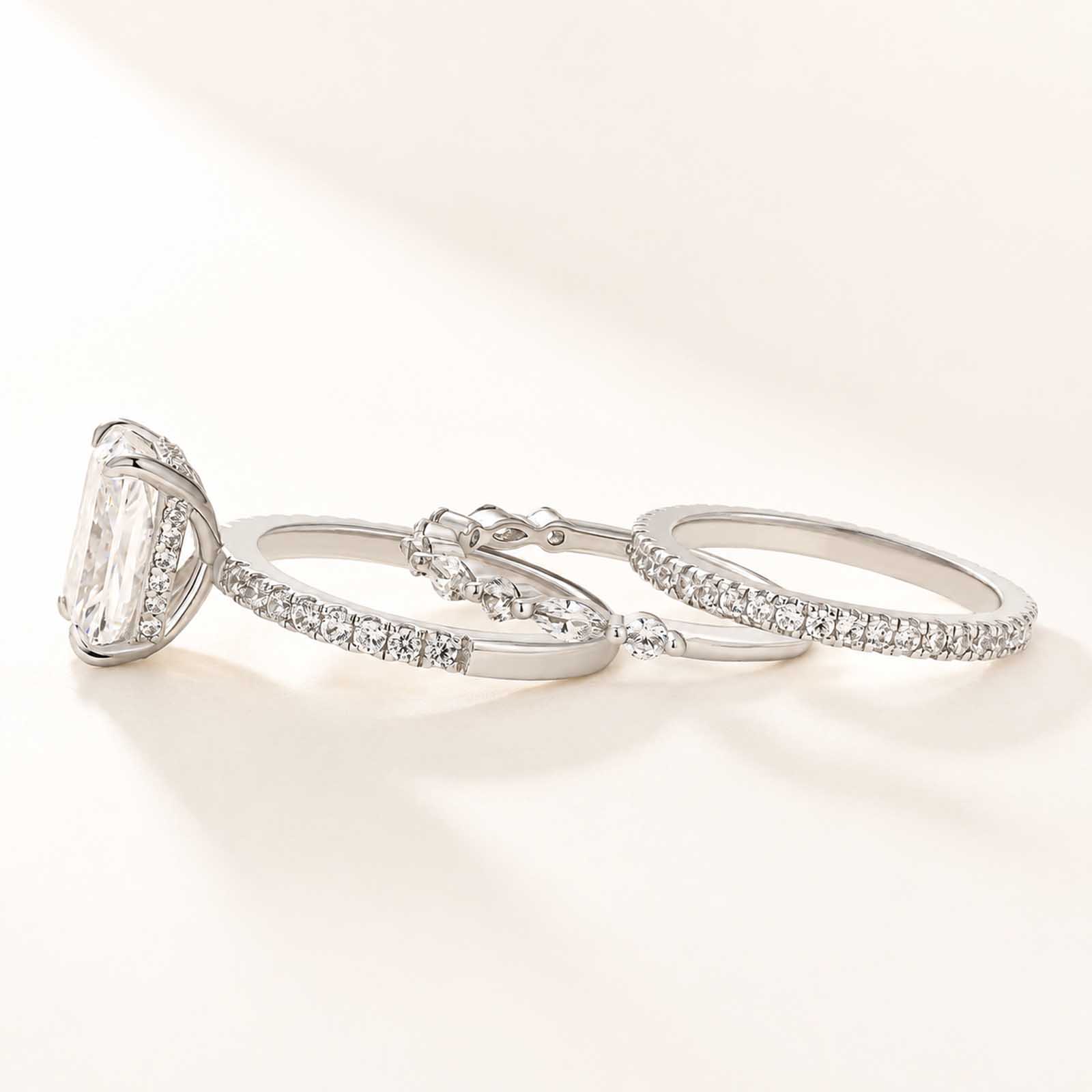 Classic 3.5Ct Radiant Cut 3PC Ring Set 18K White/Yellow Gold Plated Stackable Rings For Women