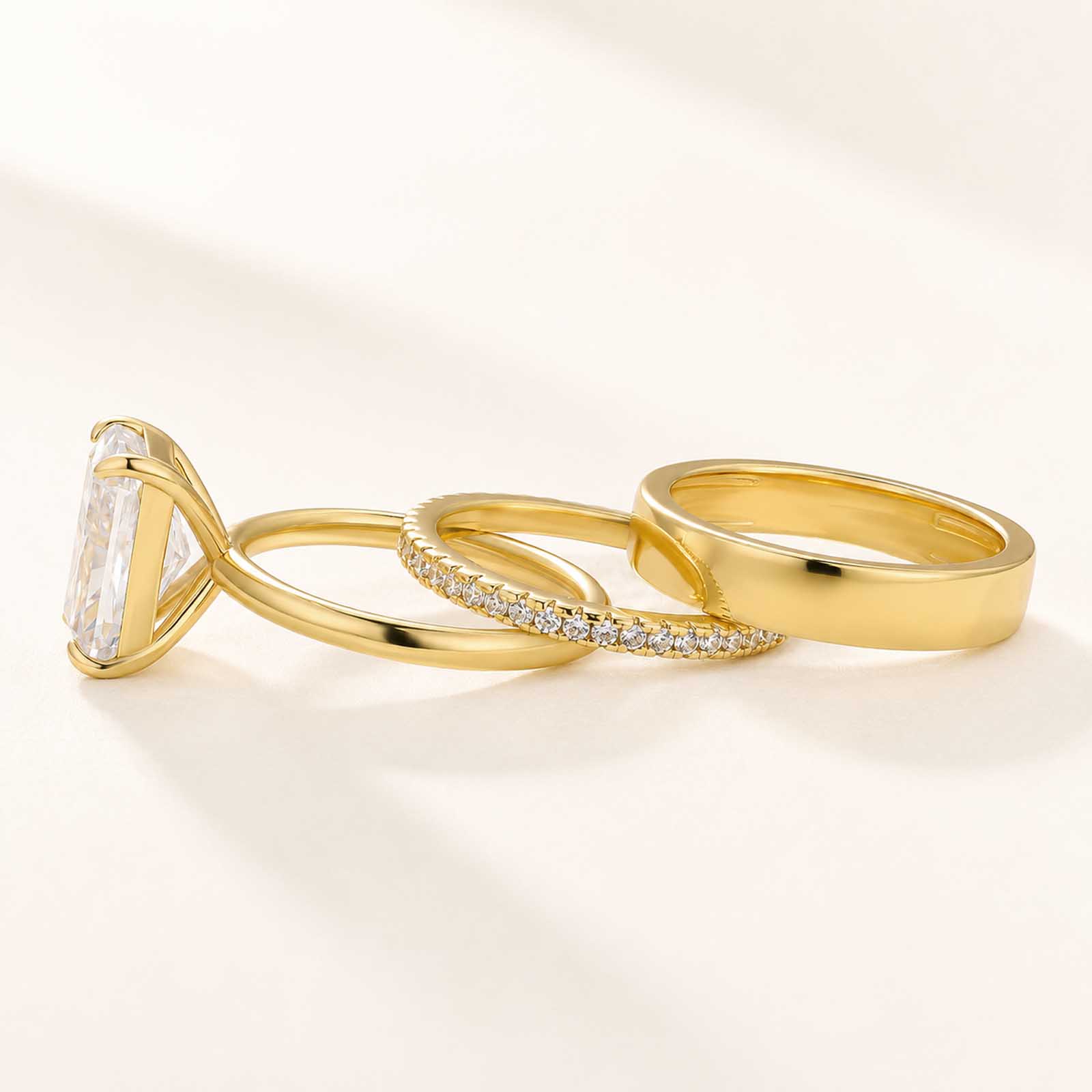 Classic 5.0Ct Radiant Cut 3PC Stackable Ring Set 18K Yellow Gold Plated Ring Set