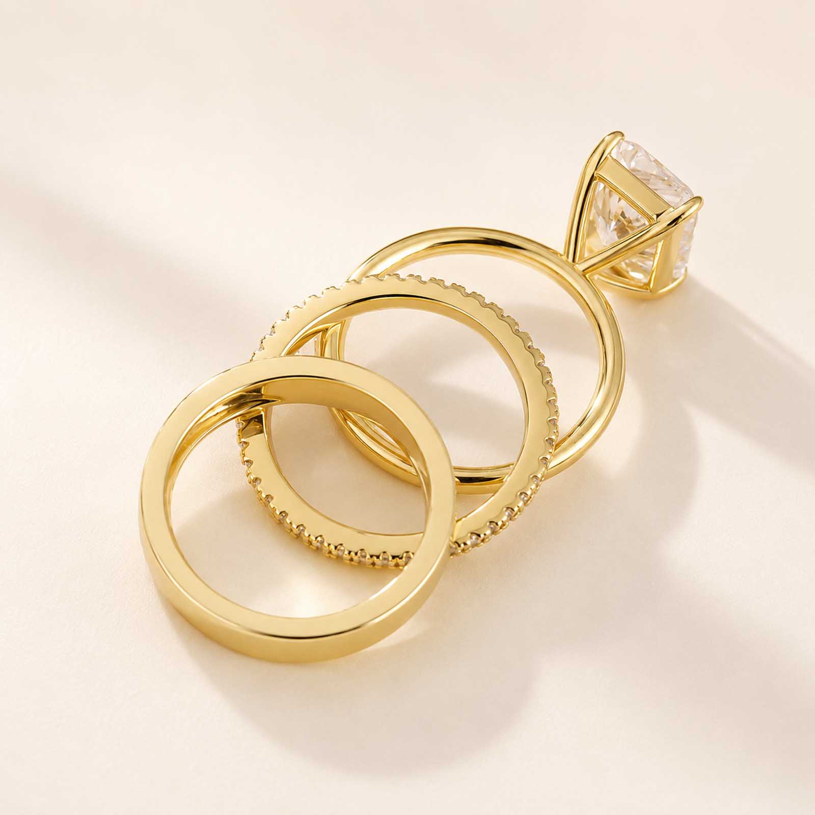 Classic 5.0Ct Radiant Cut 3PC Stackable Ring Set 18K Yellow Gold Plated Ring Set