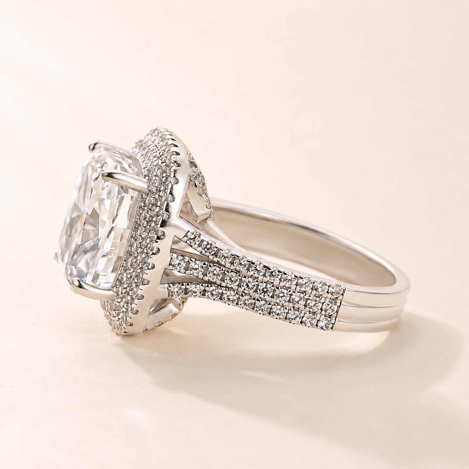 Luxury Double Halo Three Shank 6.0Ct Cushion Cut Promise Rings