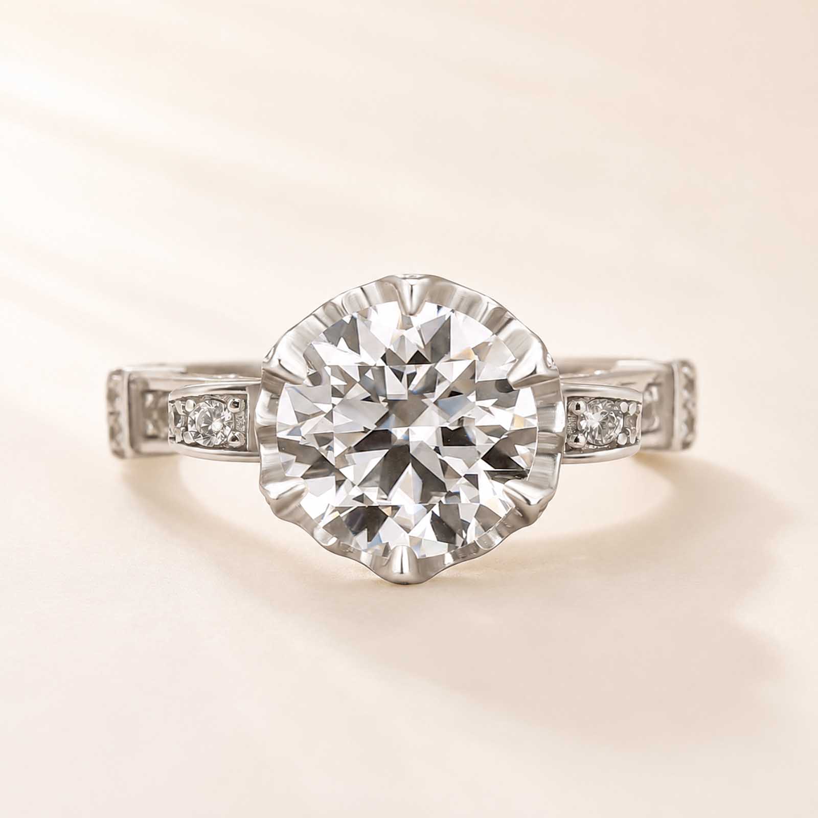 Vintage Moissanite 2.0Ct Round Cut Crown Inspired Promise Ring for Women