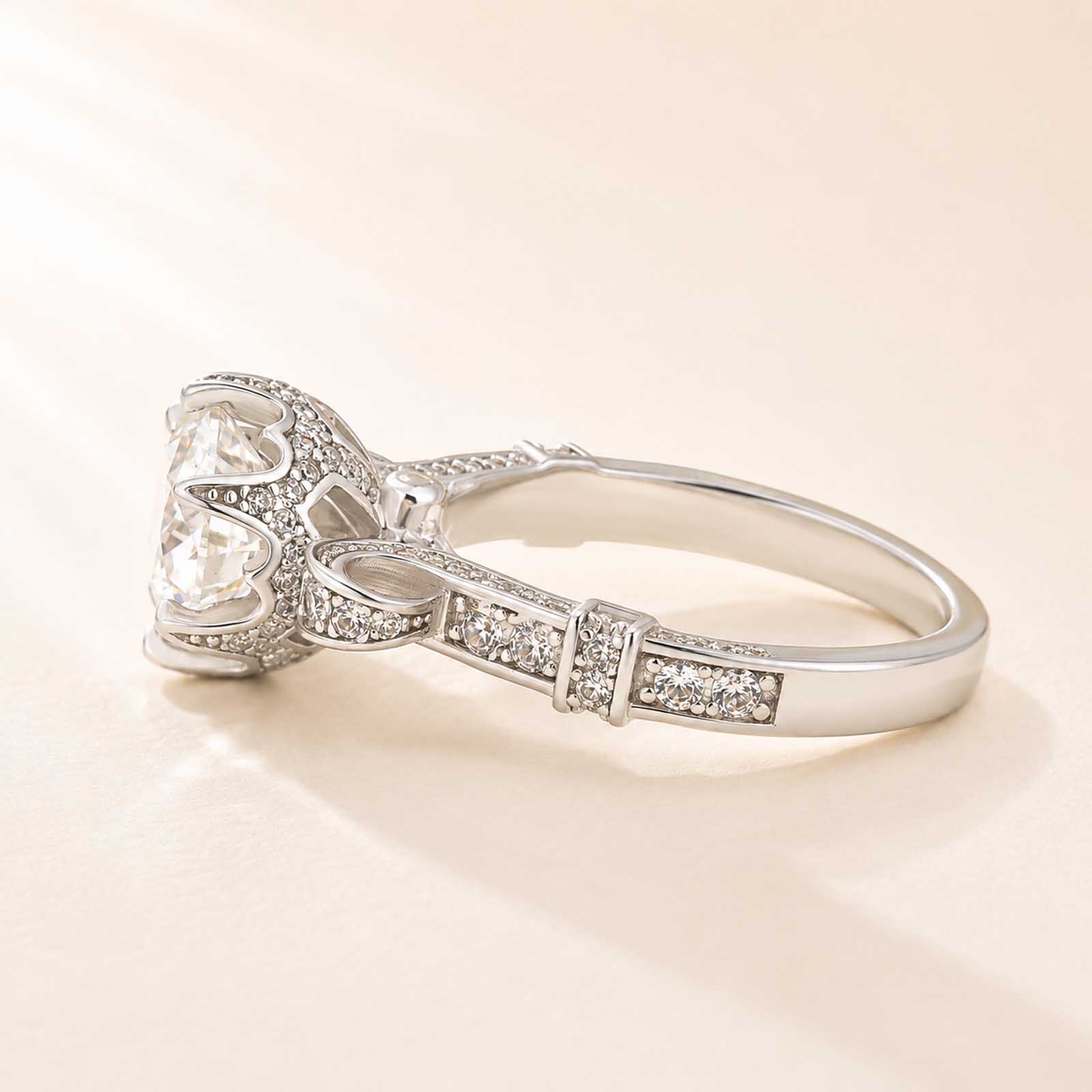 Vintage Moissanite 2.0Ct Round Cut Crown Inspired Promise Ring for Women